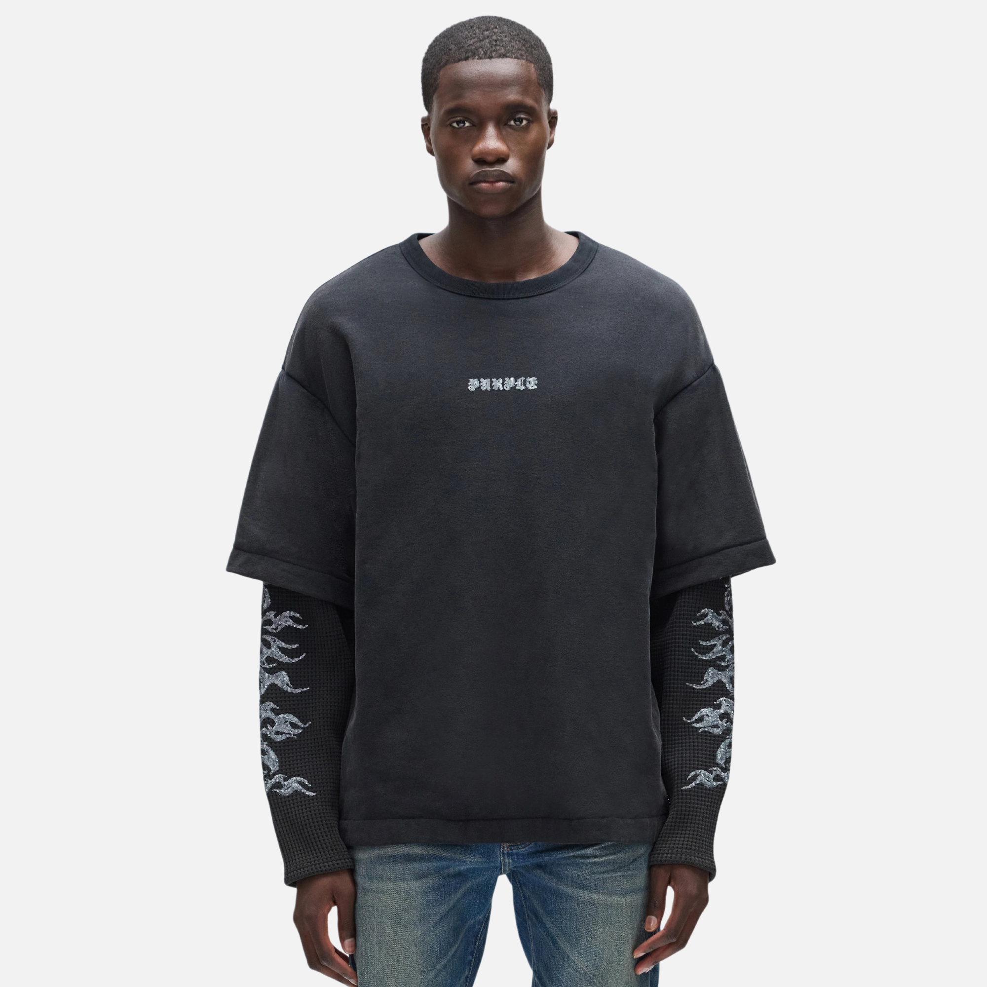 Purple Brand Sequin Flame Long Sleeve T-Shirt