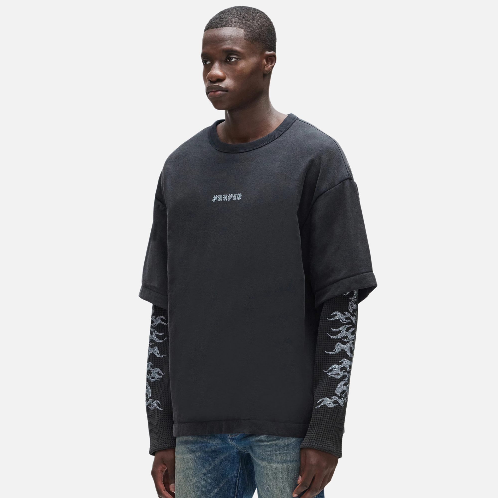 Purple Brand Sequin Flame Long Sleeve T-Shirt