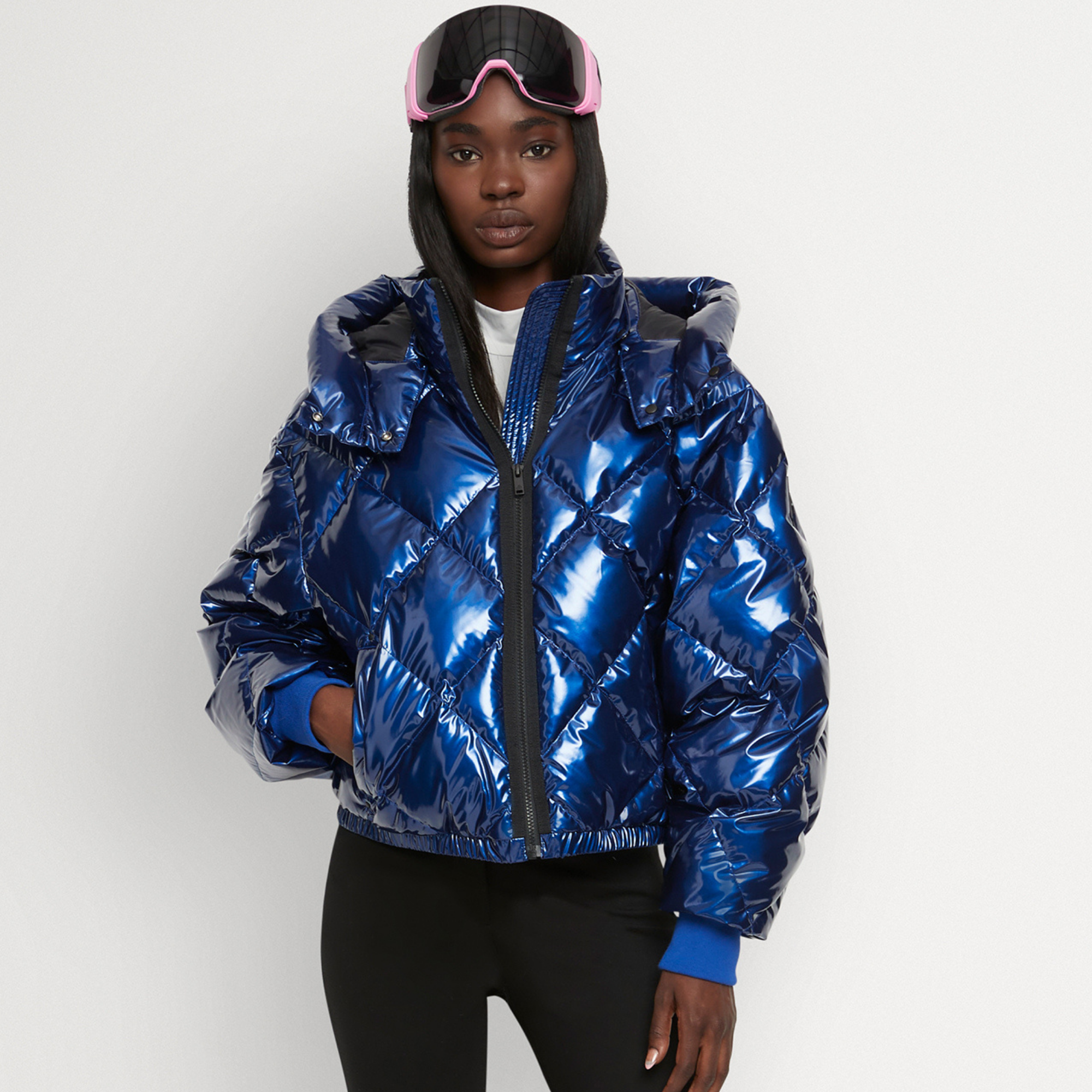 Blue shiny puffer deals jacket