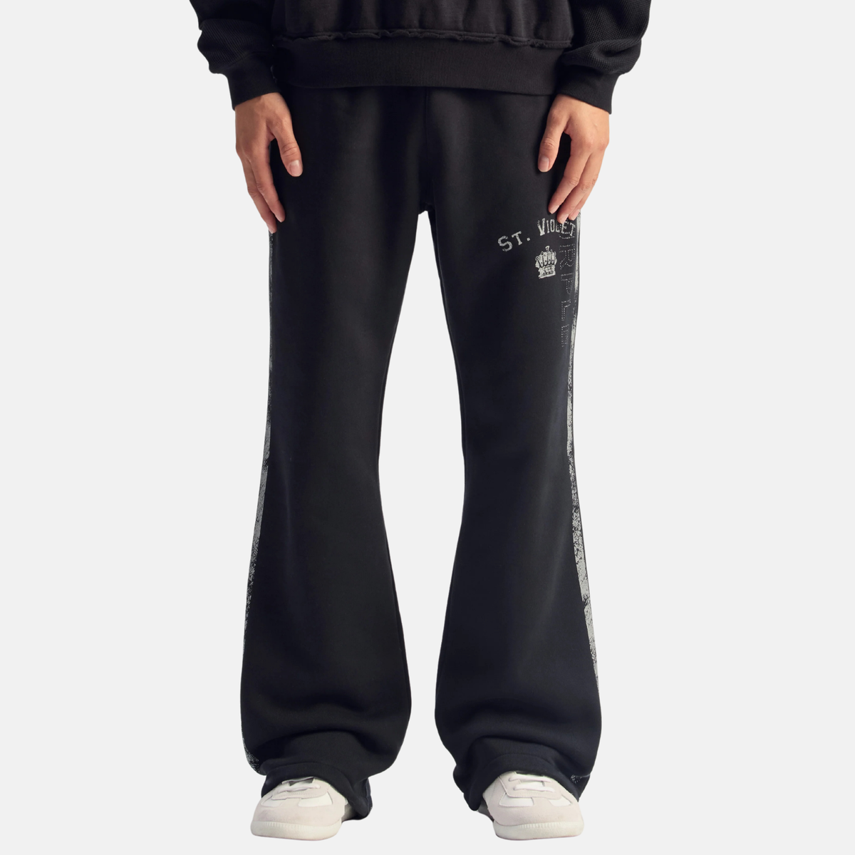 Purple Brand St. Violet Stripe Flared Black Pants