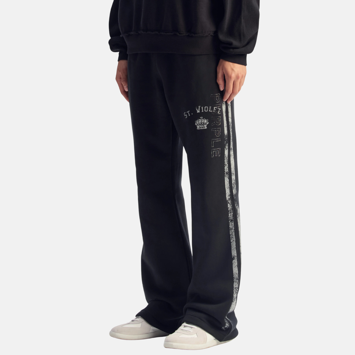 Purple Brand St. Violet Stripe Flared Black Pants