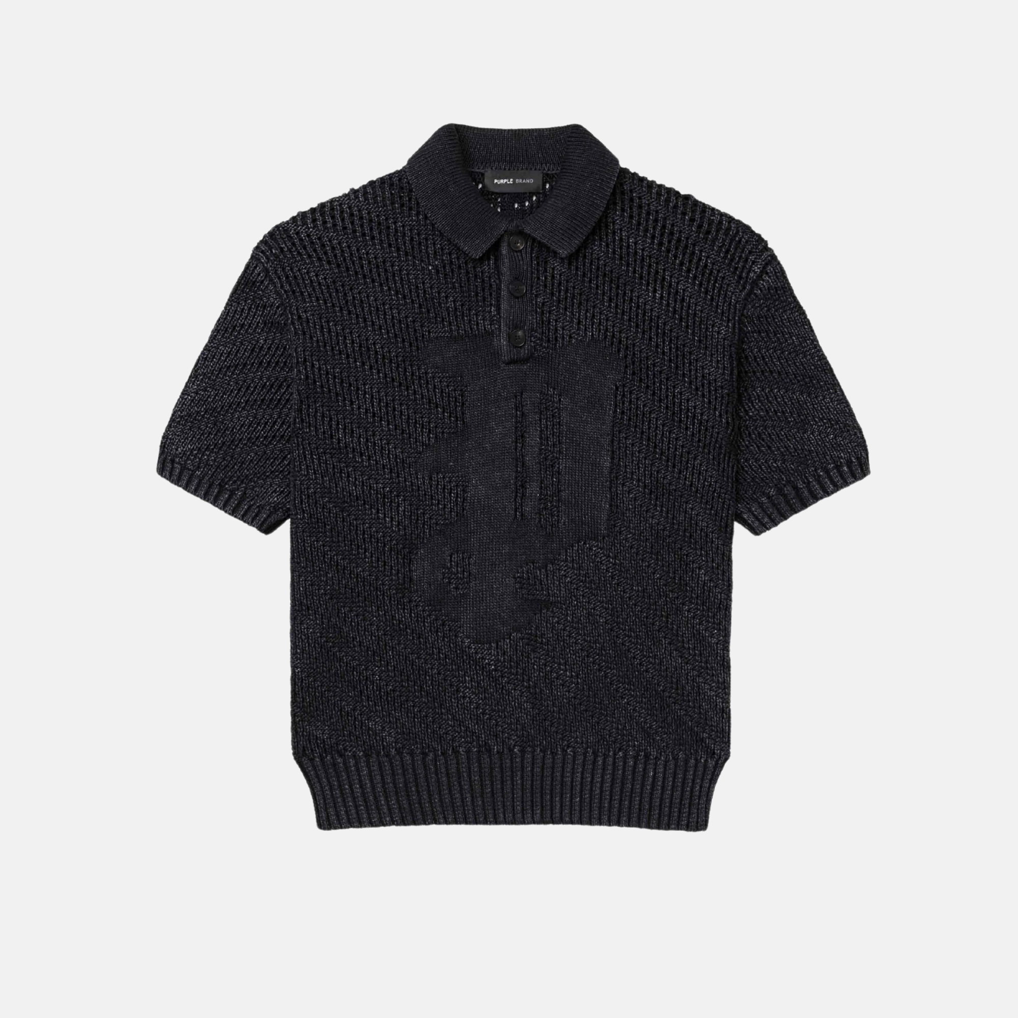 Purple Brand Black Acid Wash Gothic P Knit Polo