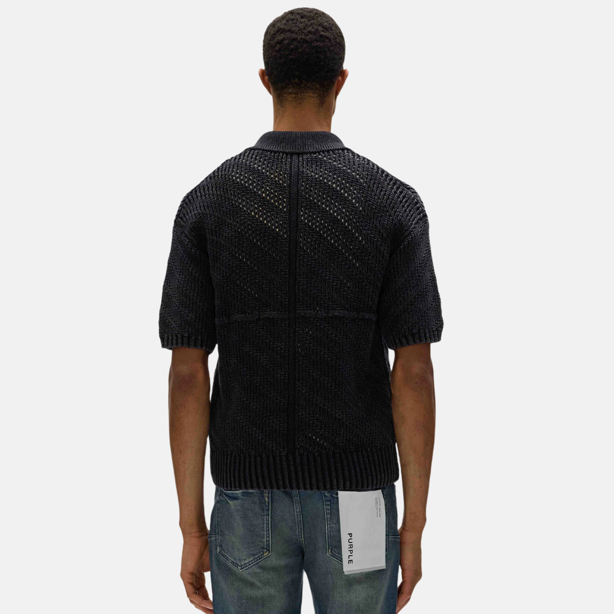 Purple Brand Black Acid Wash Gothic P Knit Polo