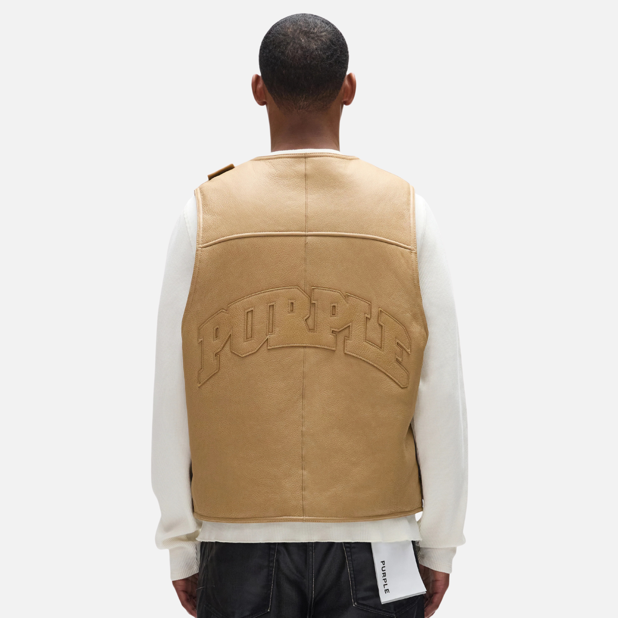 Purple Brand Tan Slab Wordmark Shearling Vest