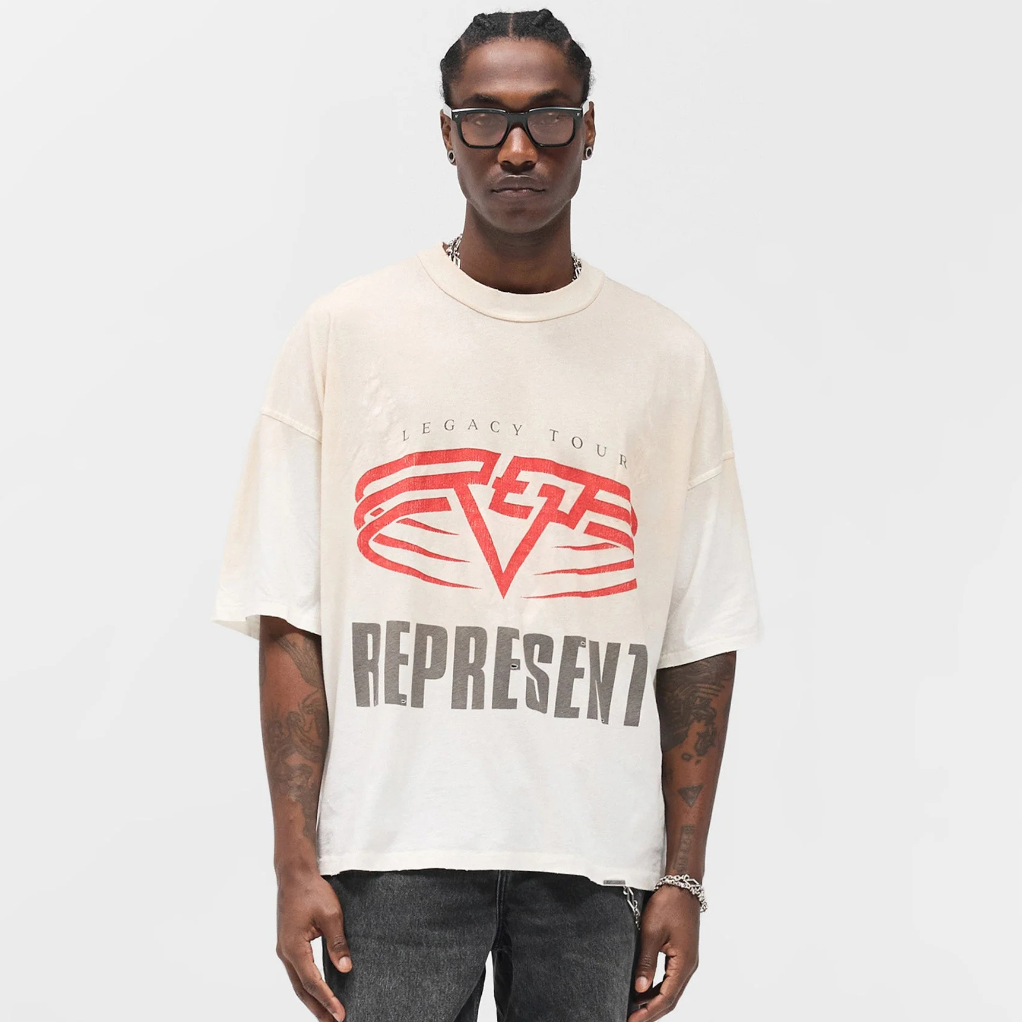 Represent Wahed Ecru Living Legend Legacy Reversible T-Shirt