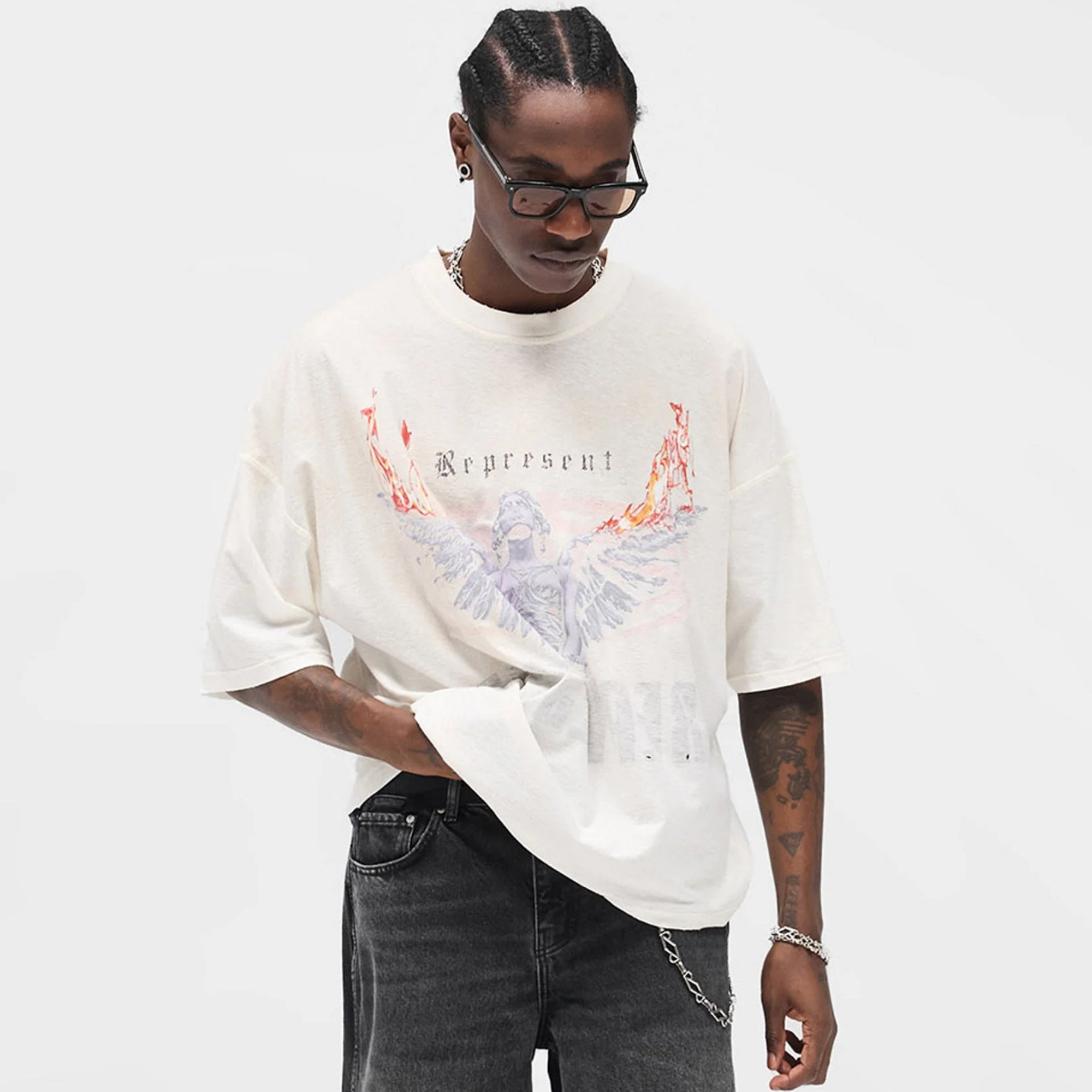 Represent Wahed Ecru Living Legend Legacy Reversible T-Shirt