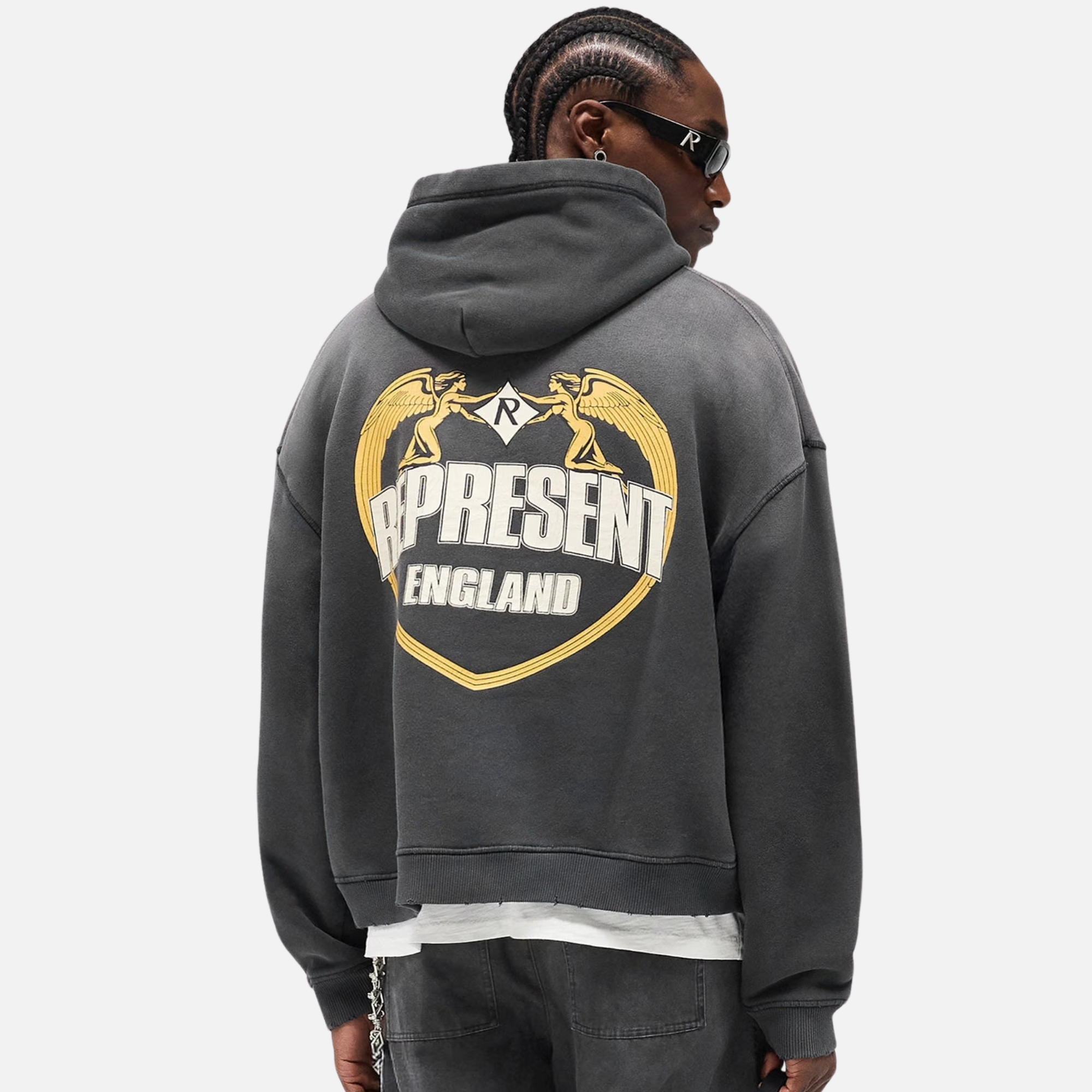 Represent Stained Black Angel Border Hoodie