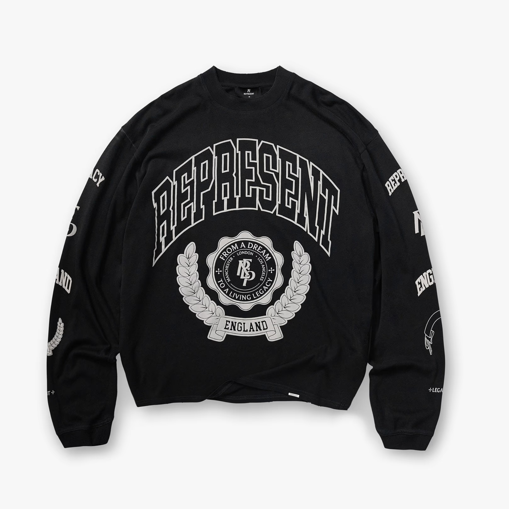 Represent Stained Black Legacy Crest Long-Sleeve T-Shirt