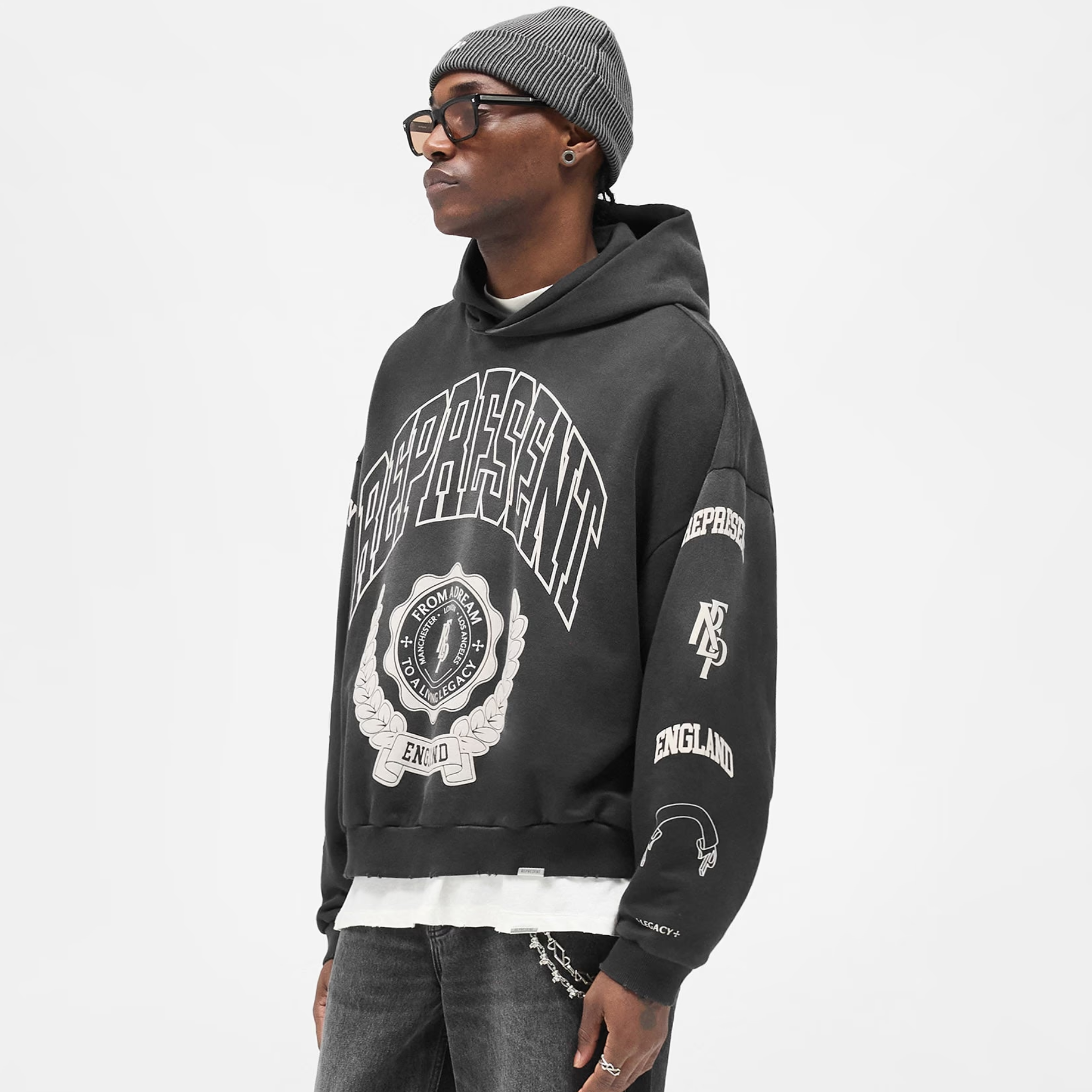 Represent Stained Black Legacy Crest Hoodie