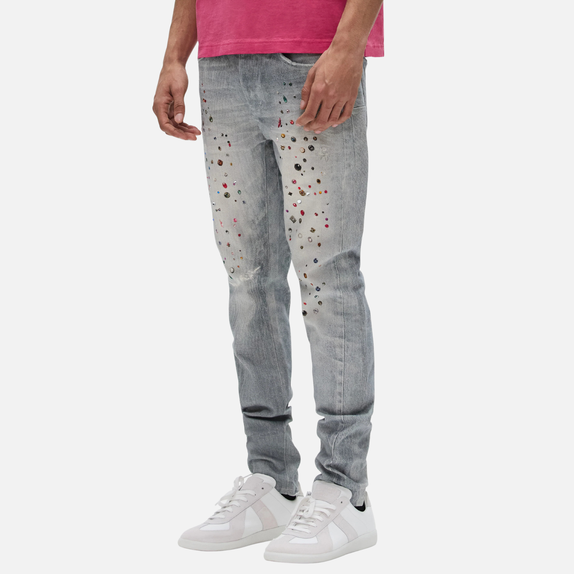 Purple Brand Light Indigo Jewel Print Skinny Jeans