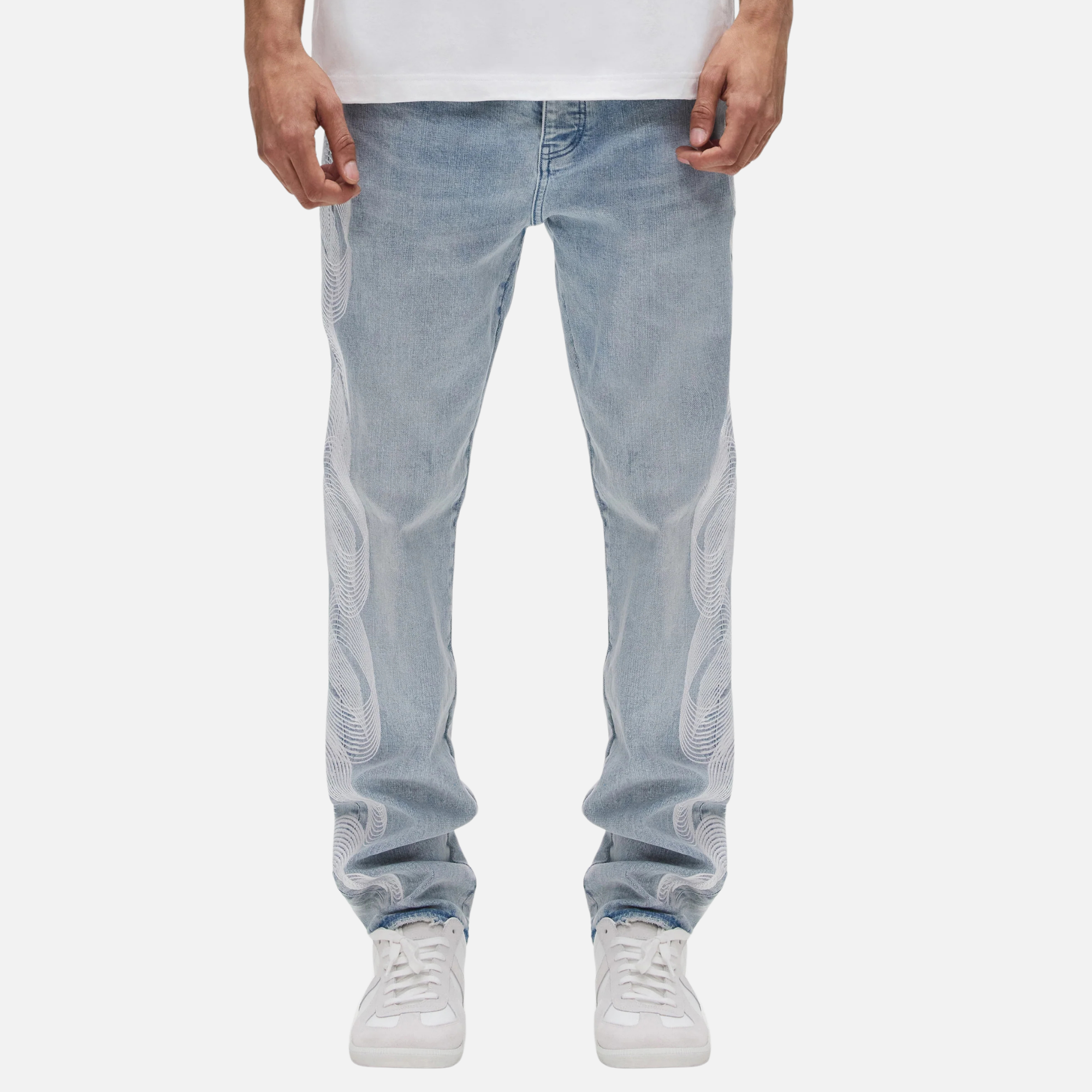 Purple Brand Embroidery Logo Light Indigo Jeans