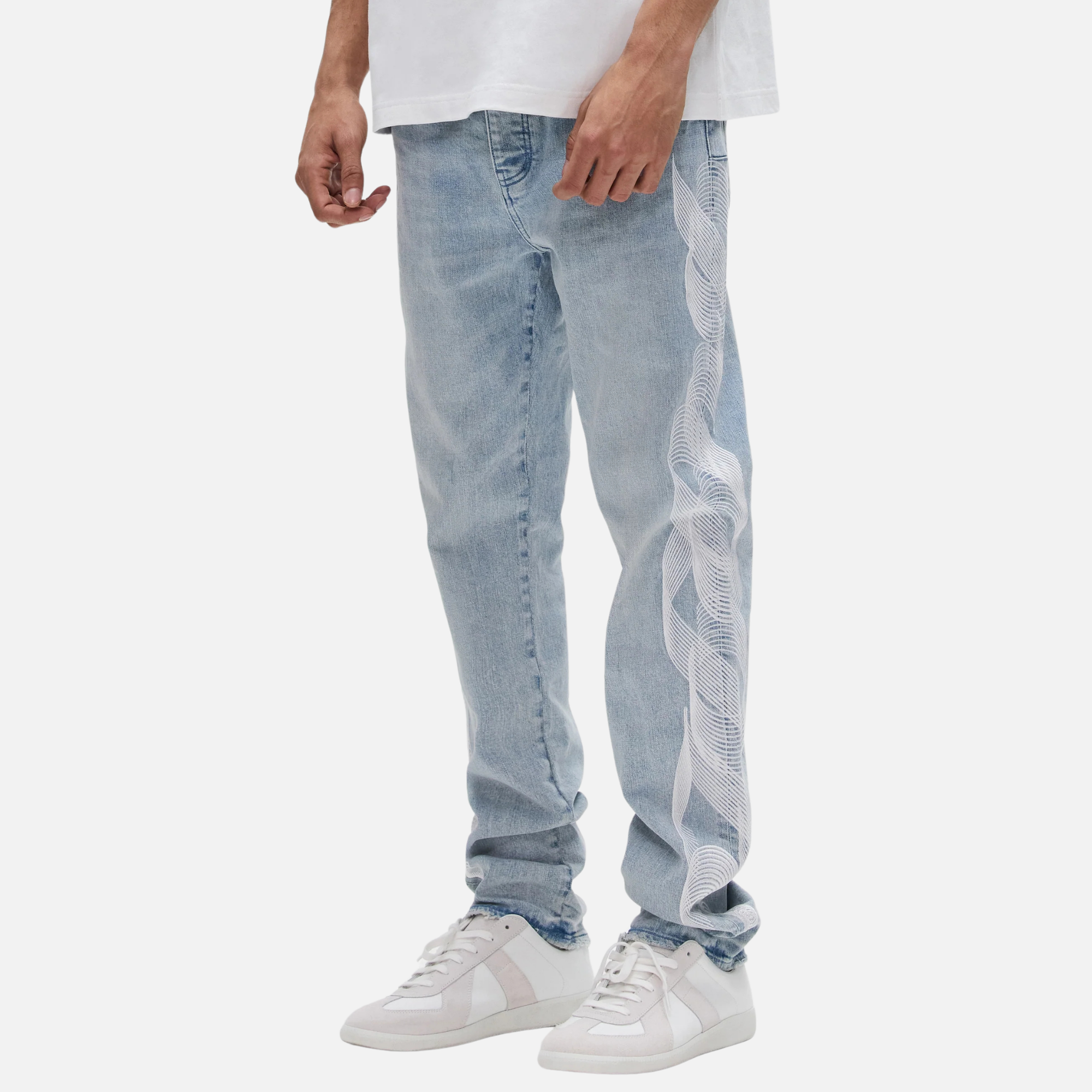 Purple Brand Embroidery Logo Light Indigo Jeans