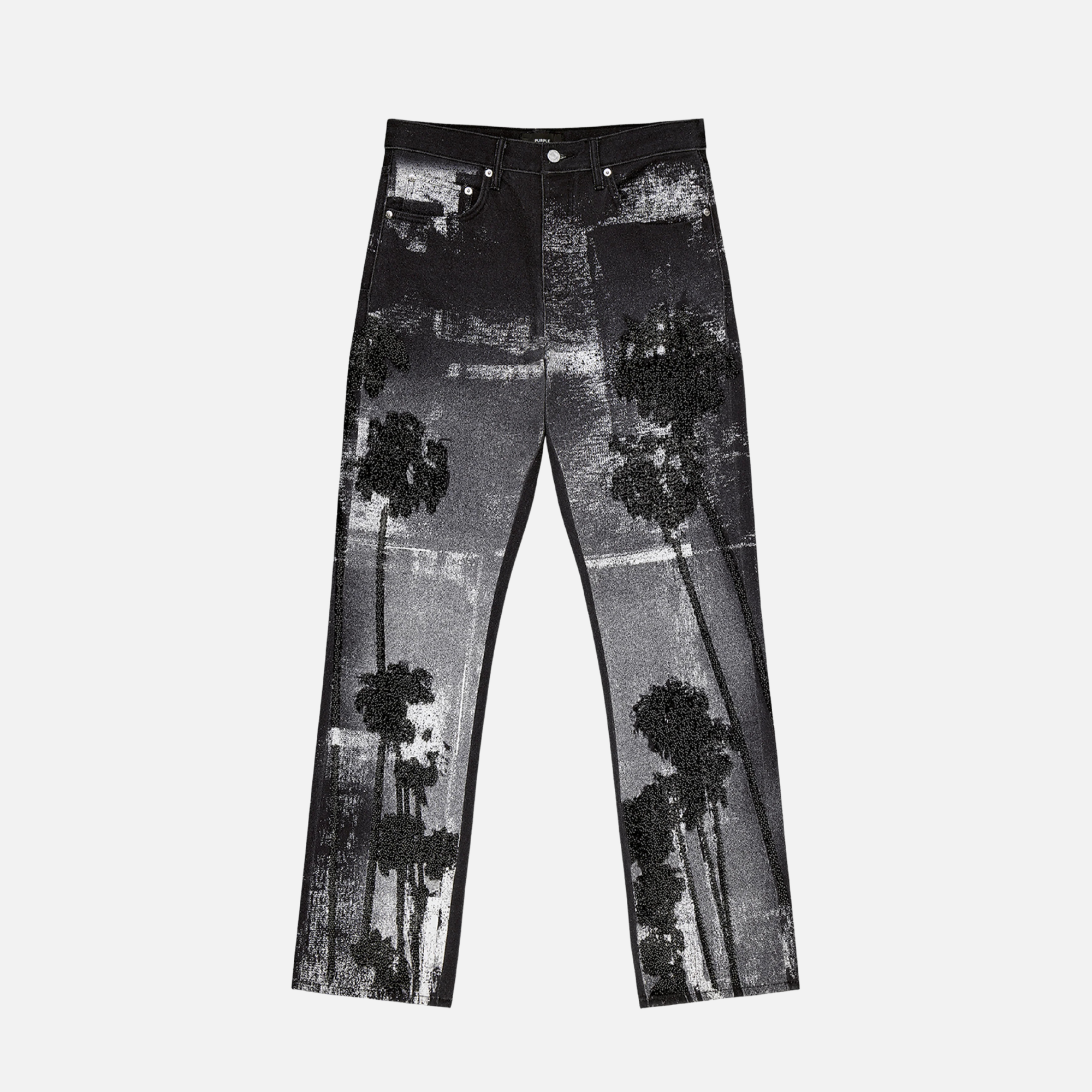 Purple Brand Digital Print Bead Palms Black Jeans