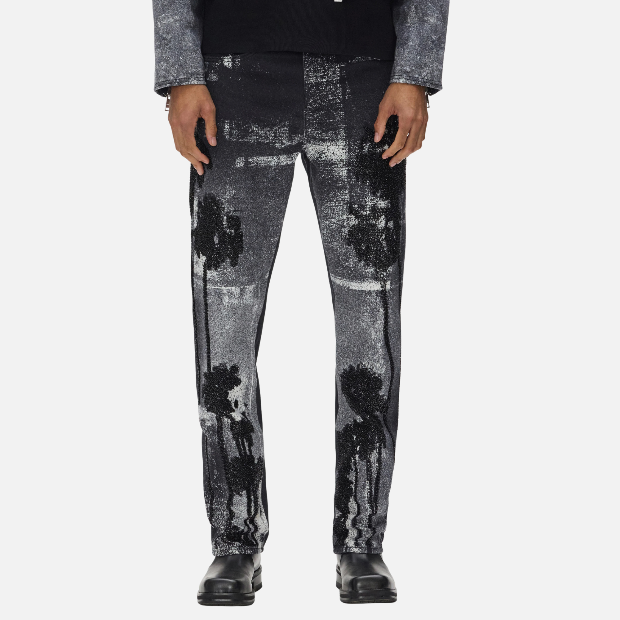 Purple Brand Digital Print Bead Palms Black Jeans