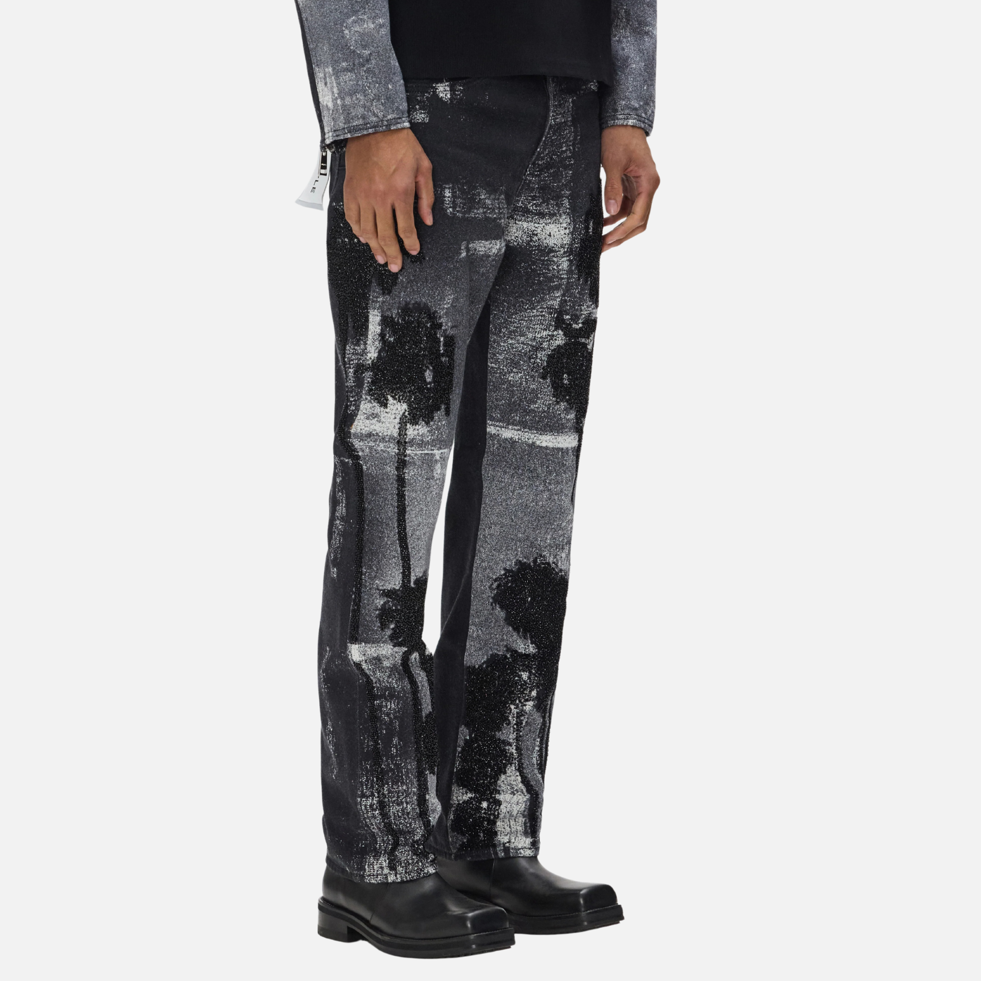 Purple Brand Digital Print Bead Palms Black Jeans