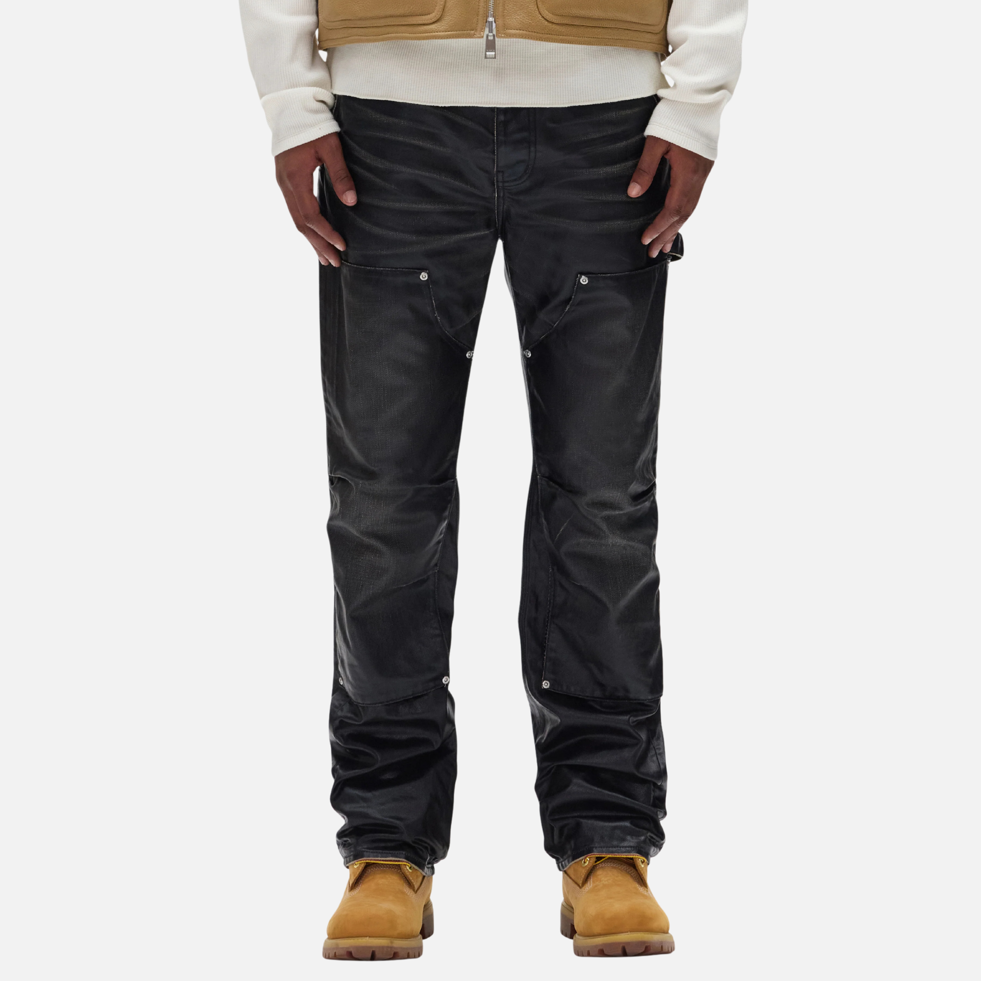 Purple Brand Black Open Carpenter Panel Coated Jeans