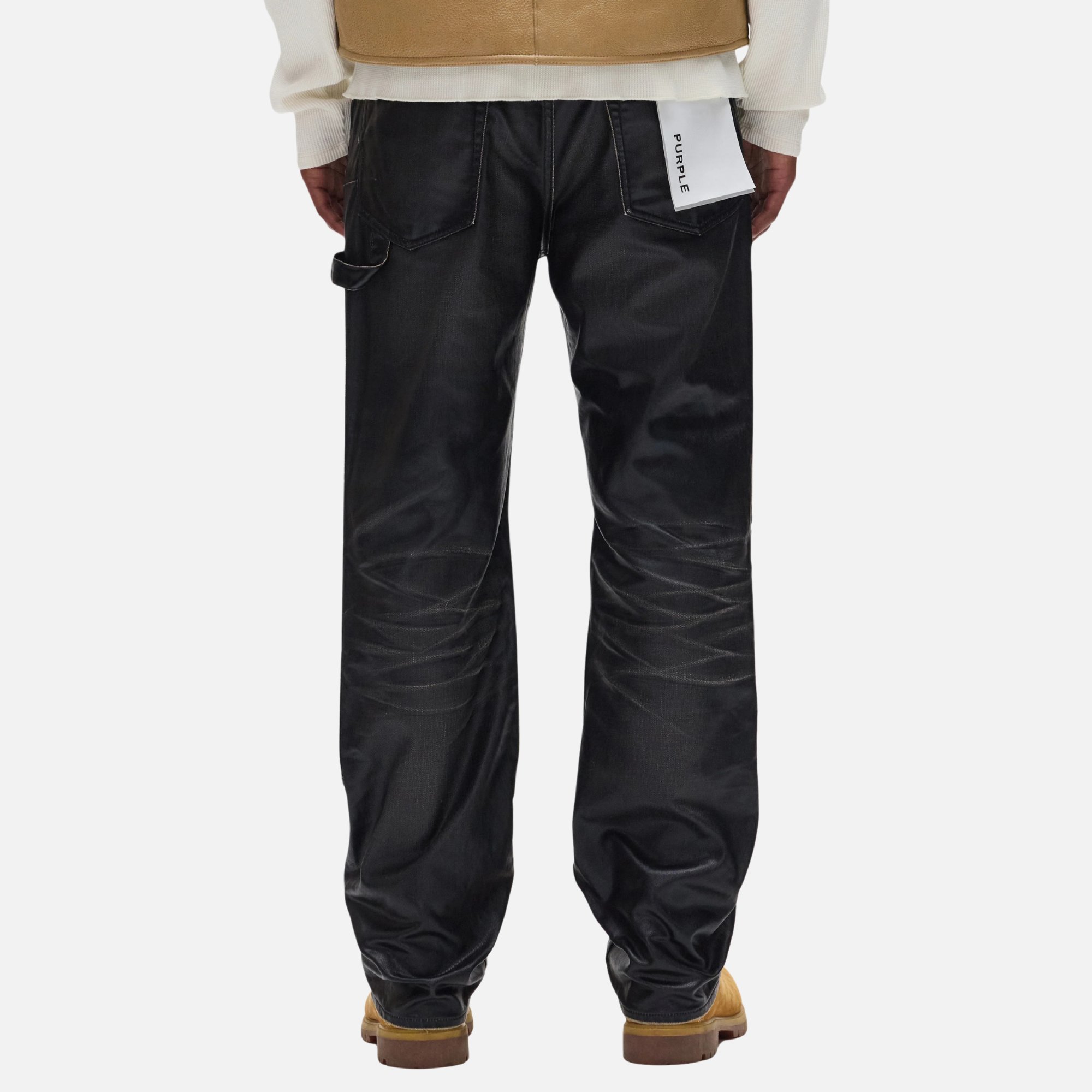 Purple Brand Black Open Carpenter Panel Coated Jeans