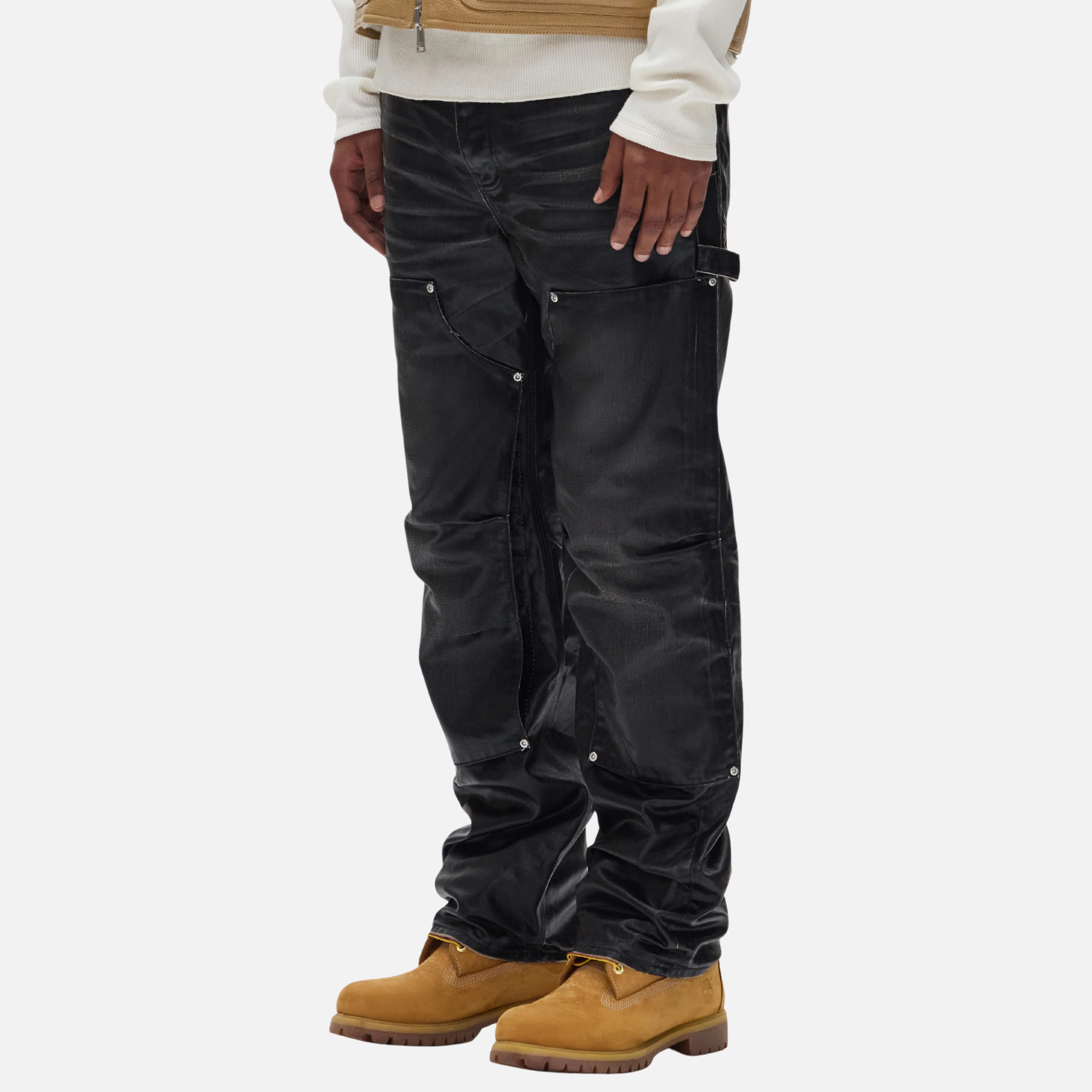 Purple Brand Black Open Carpenter Panel Coated Jeans