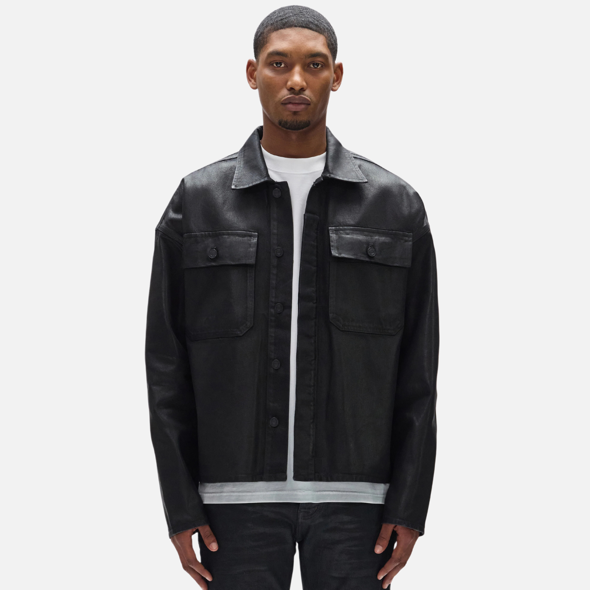 Purple Brand Black Patch Pocket Coated Jacket