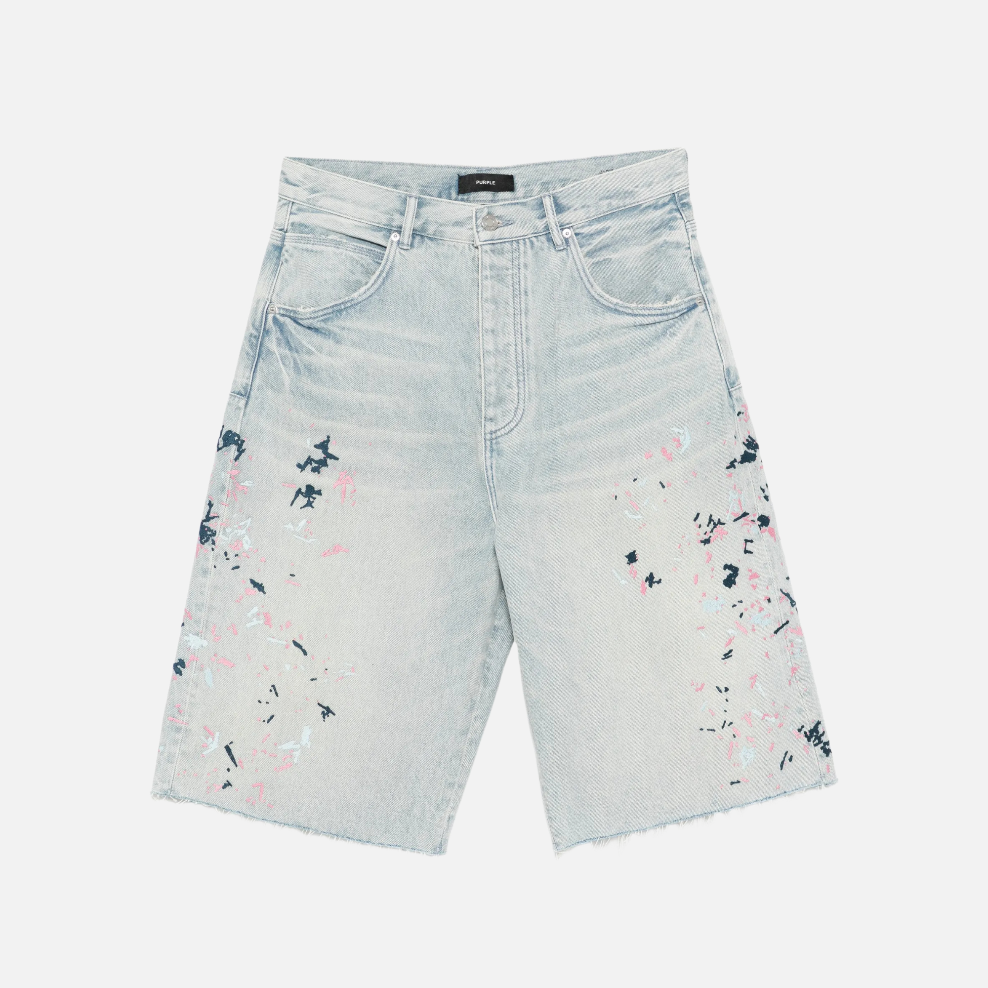 Purple Brand Splatter Embroidery Light Indigo Shorts