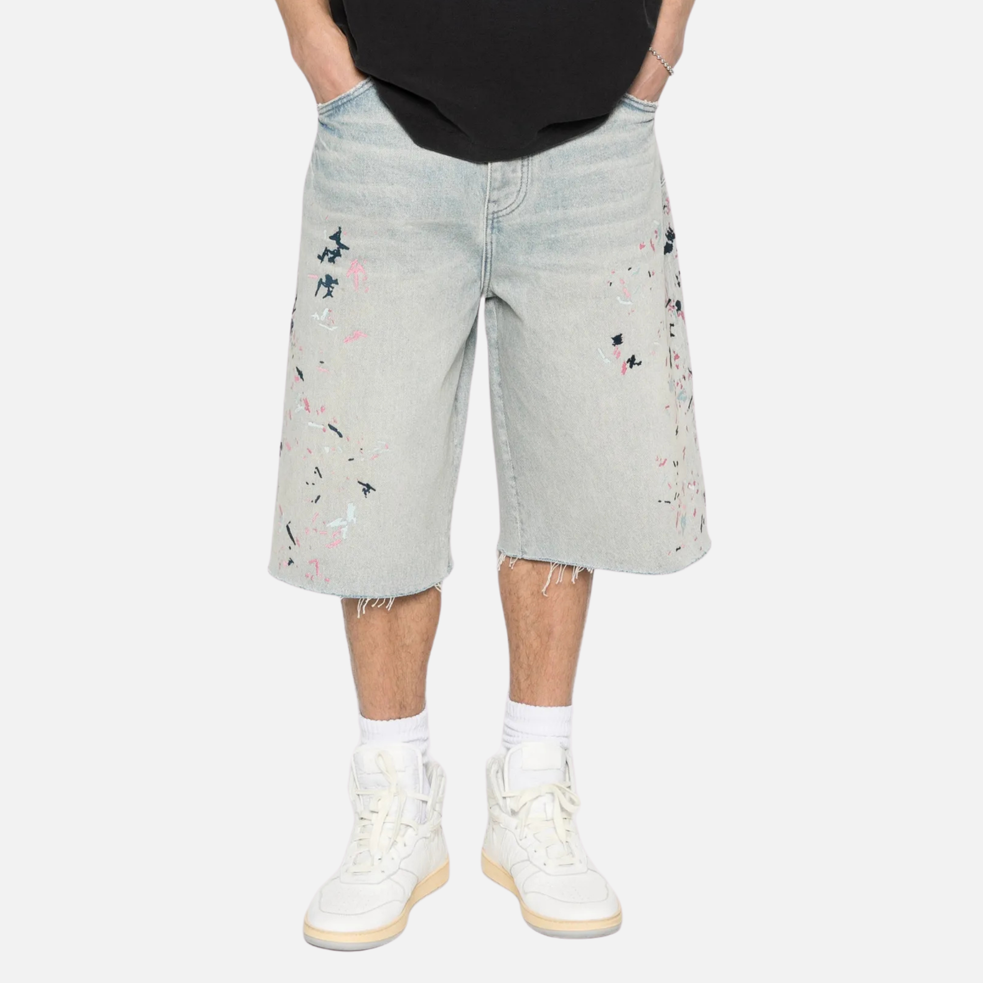 Purple Brand Splatter Embroidery Light Indigo Shorts