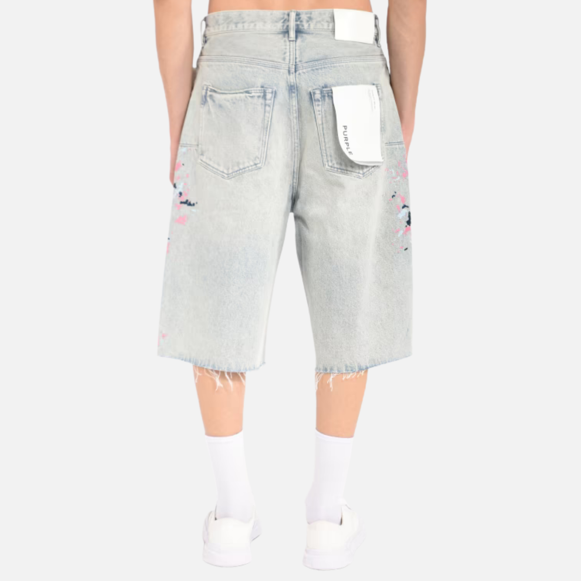 Purple Brand Splatter Embroidery Light Indigo Shorts