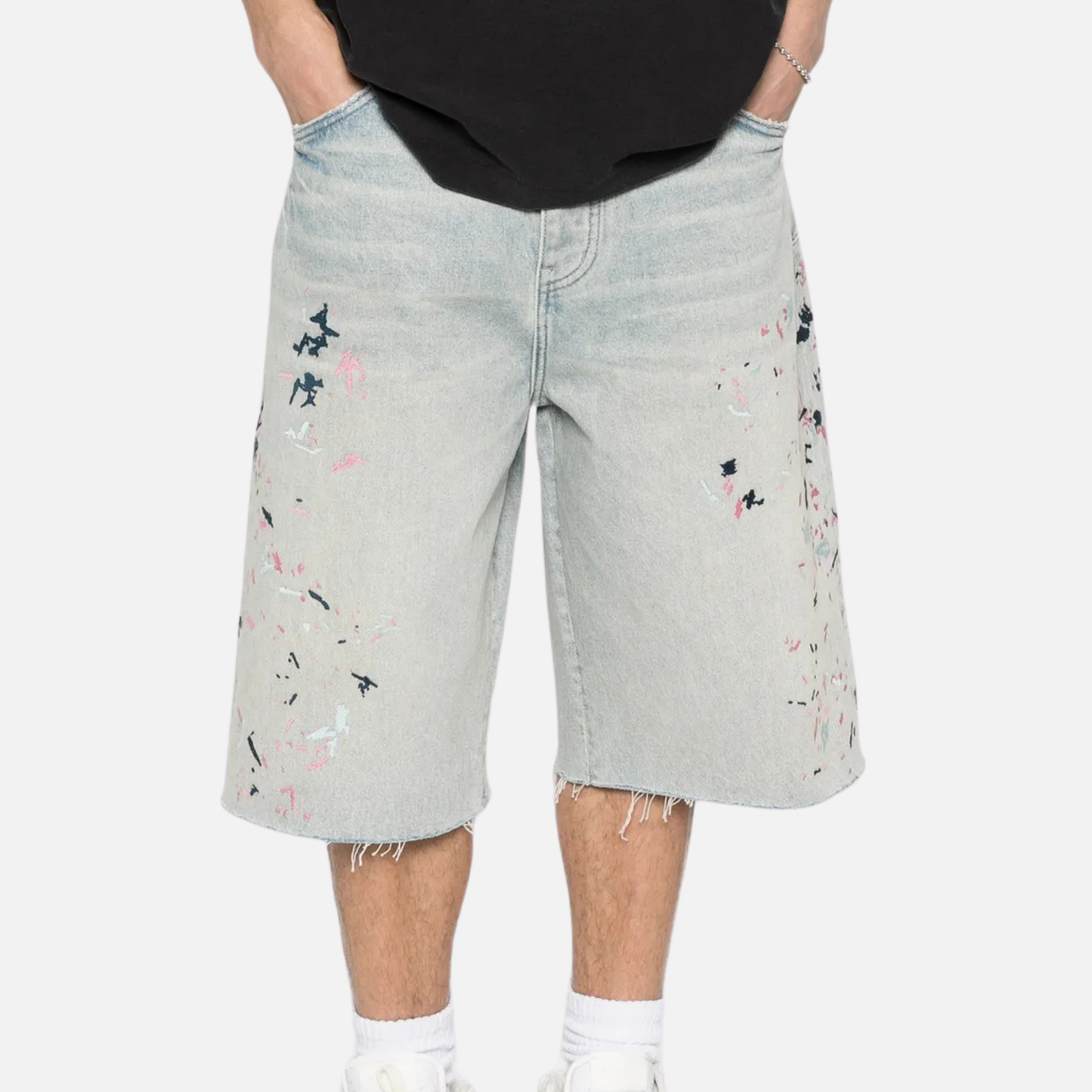 Purple Brand Splatter Embroidery Light Indigo Shorts
