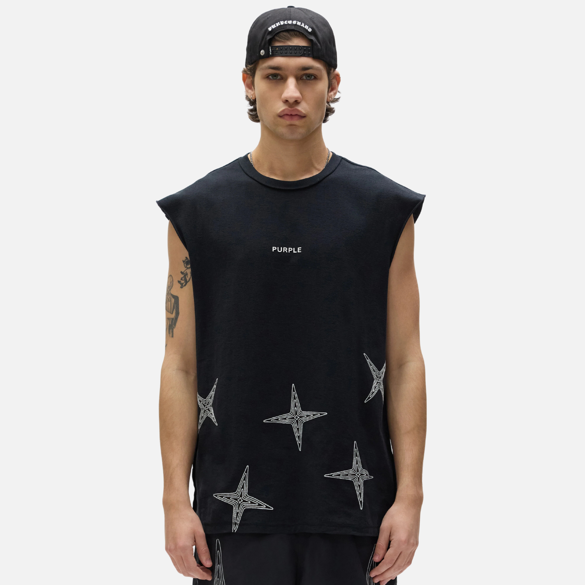 Purple Brand Black Sleevless Star Tank Top