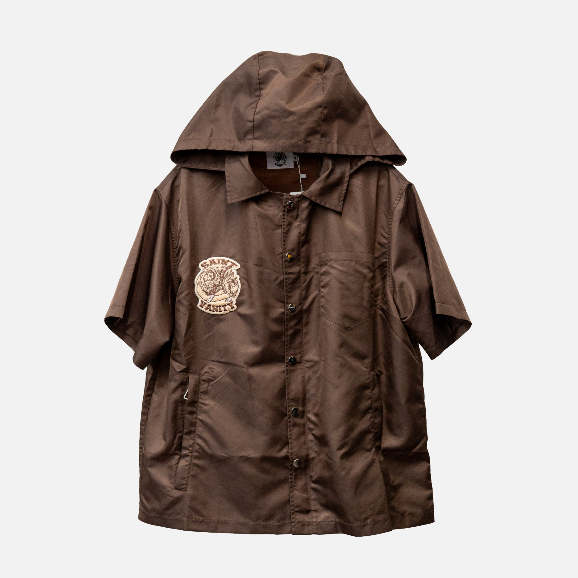 Saint Vanity Brown Nylon Hooded Shirt & Shorts Set