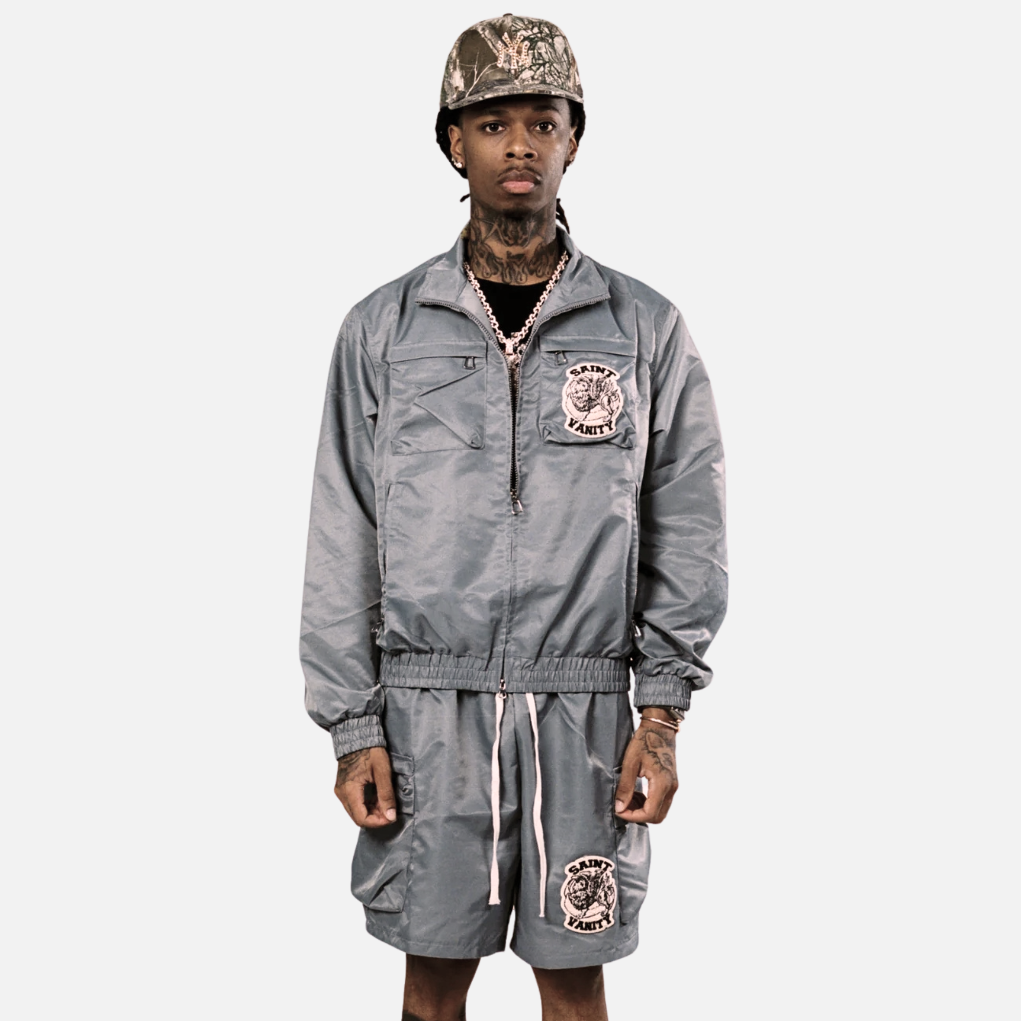 Saint Vanity Grey Nylon Jacket & Shorts Set