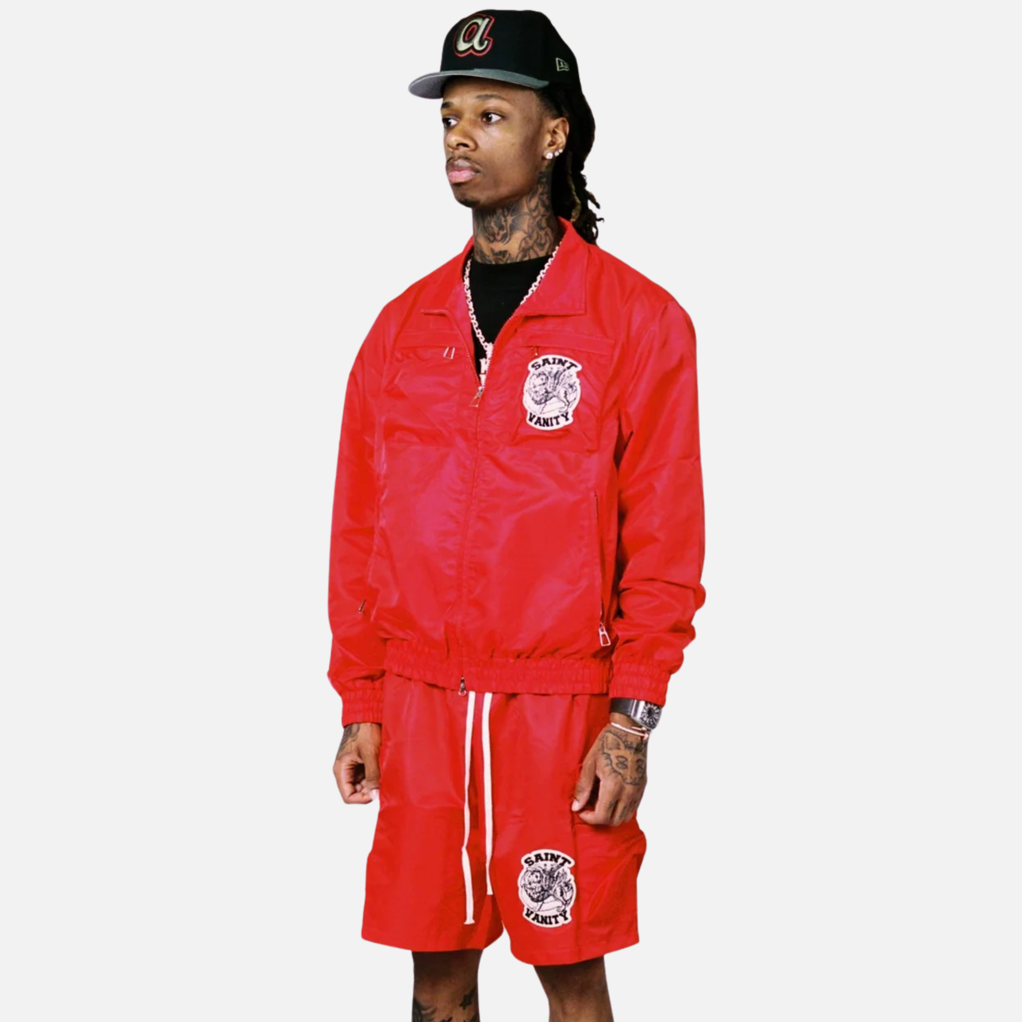Saint Vanity Red Nylon Jacket & Shorts Set