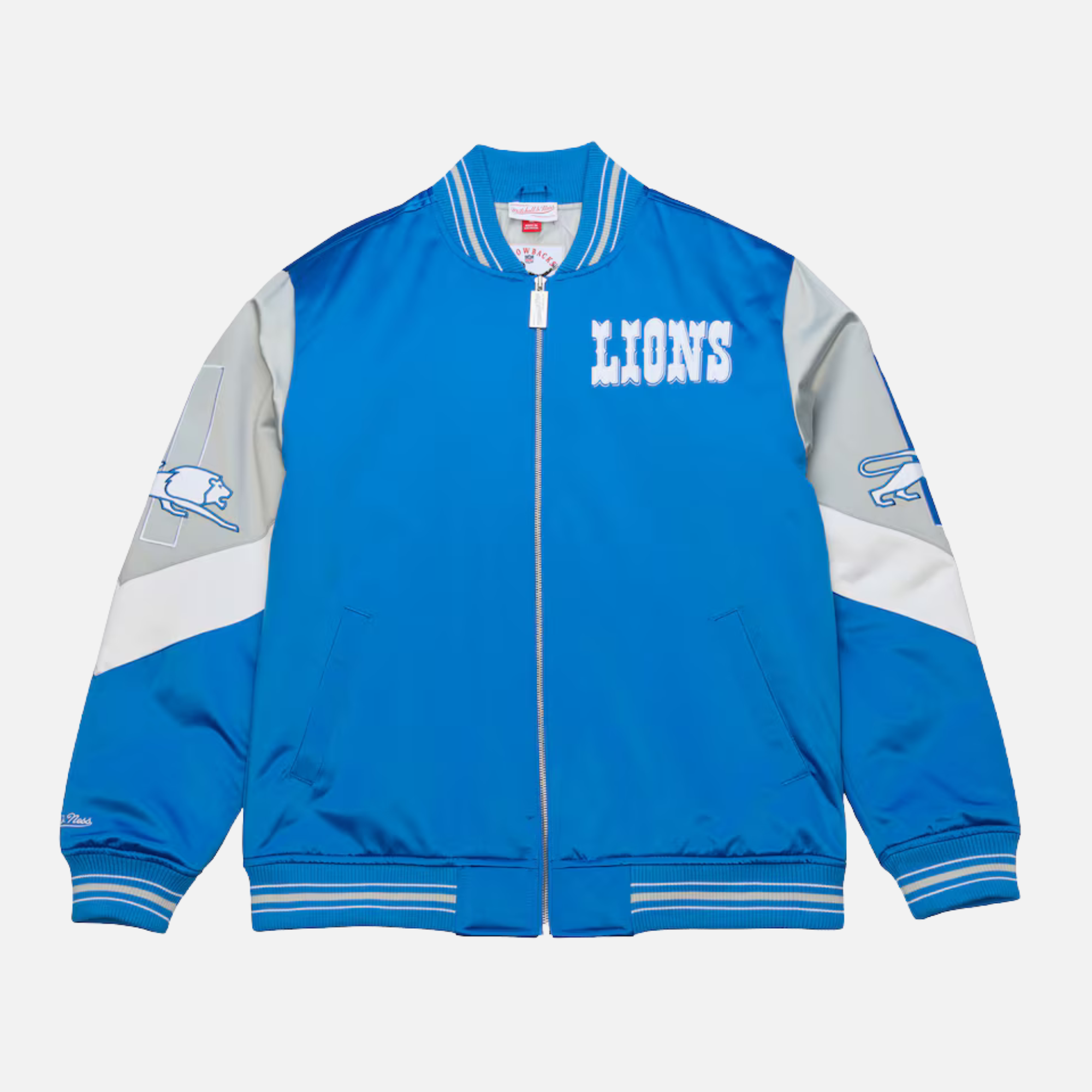 ジャケット　DETROIT LIONS Mitchell & Ness Detroit Lions Blue Satin Jacket – Puffer Reds