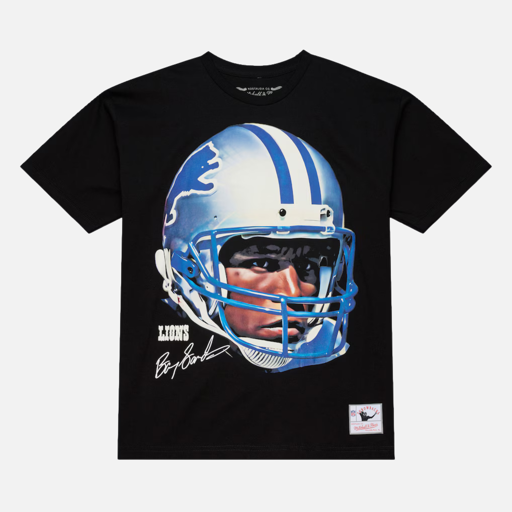 Mitchell & Ness Black NFL Real Big Face Detroit Lions Barry Sanders T-Shirt