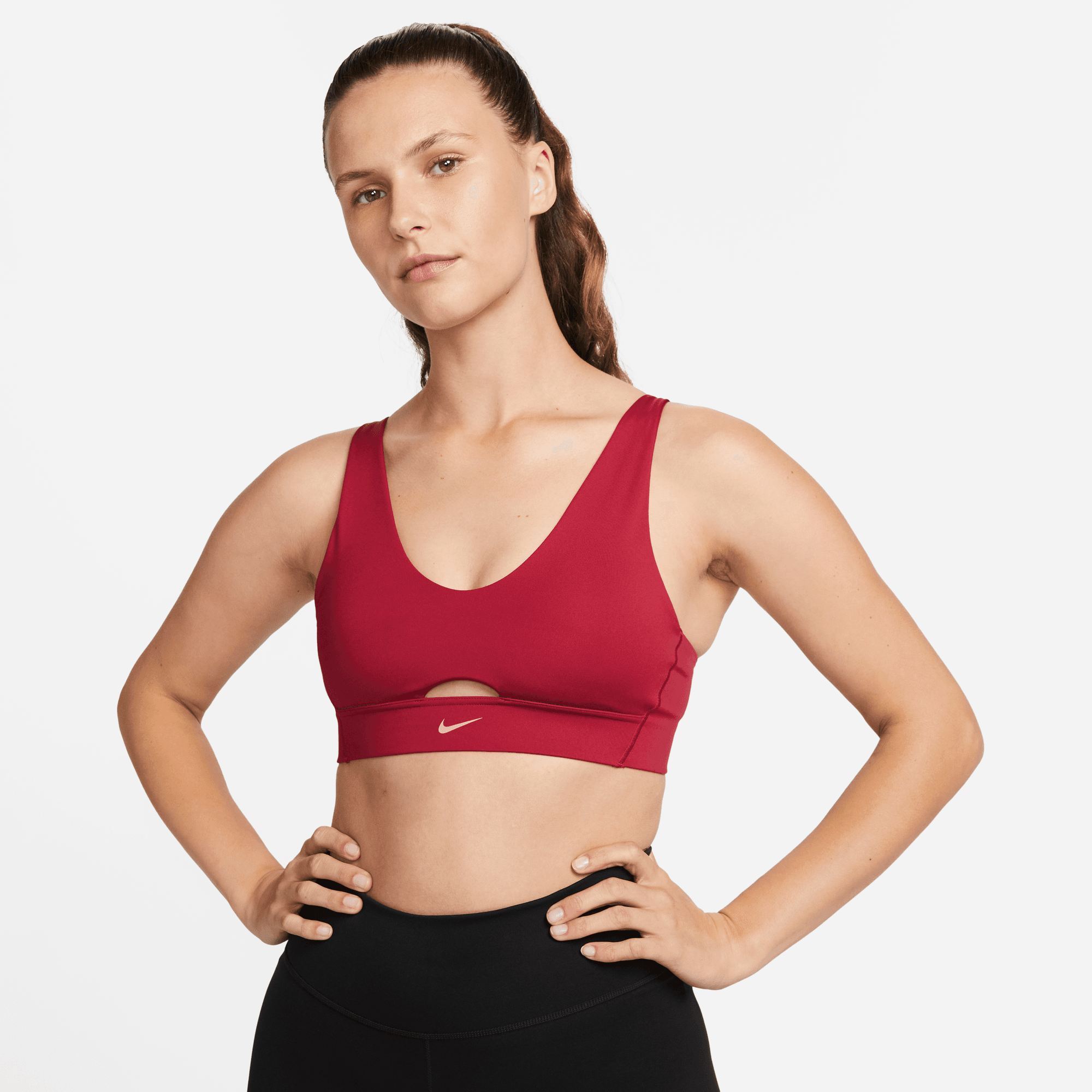 Nike Women's Indy Plunge Cutout Red Medium-Support Padded Sports