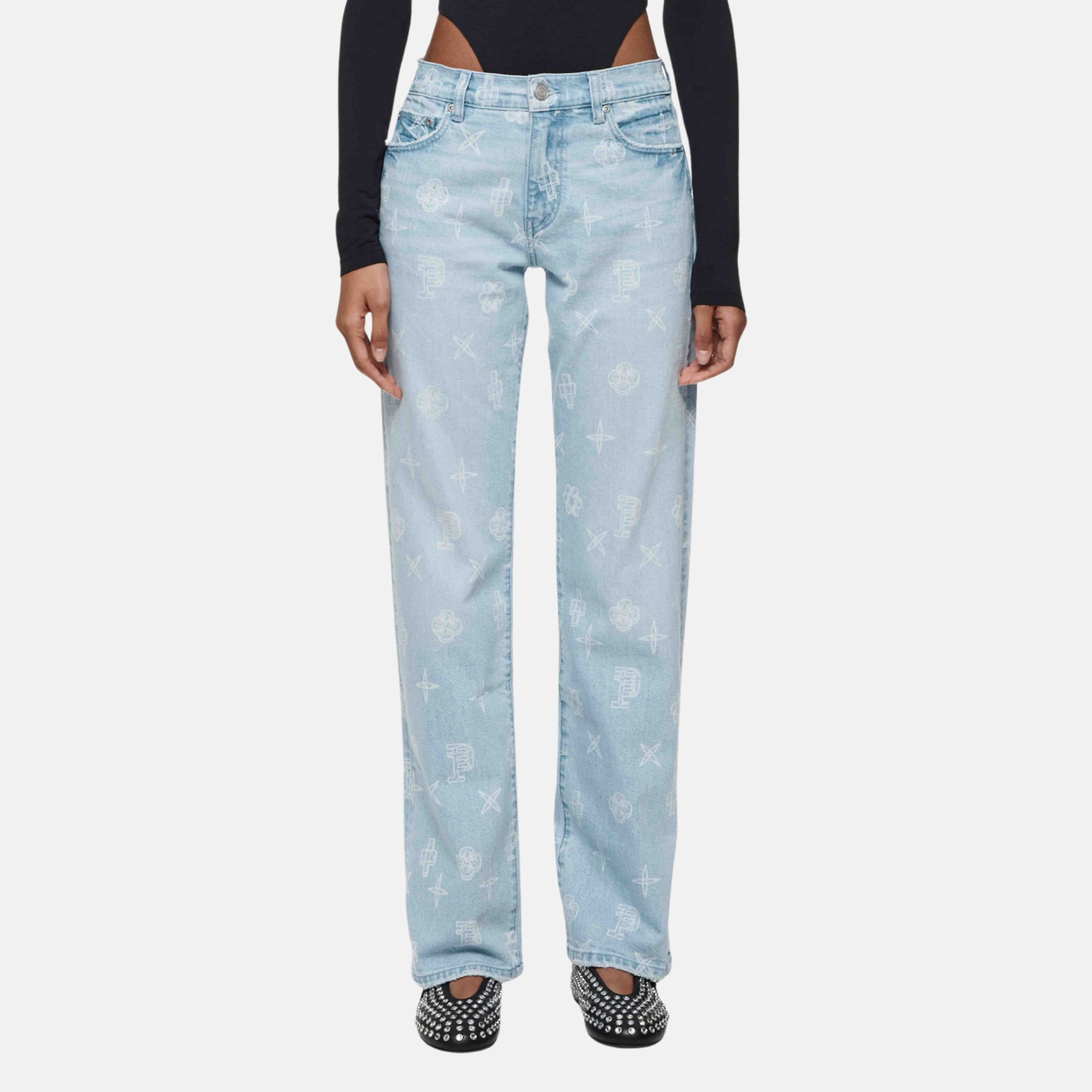 Purple Brand Women's Light Indigo Slim Straight Outline Mono Purple Brand Women's Light Indigo Slim Straight Outline Mono