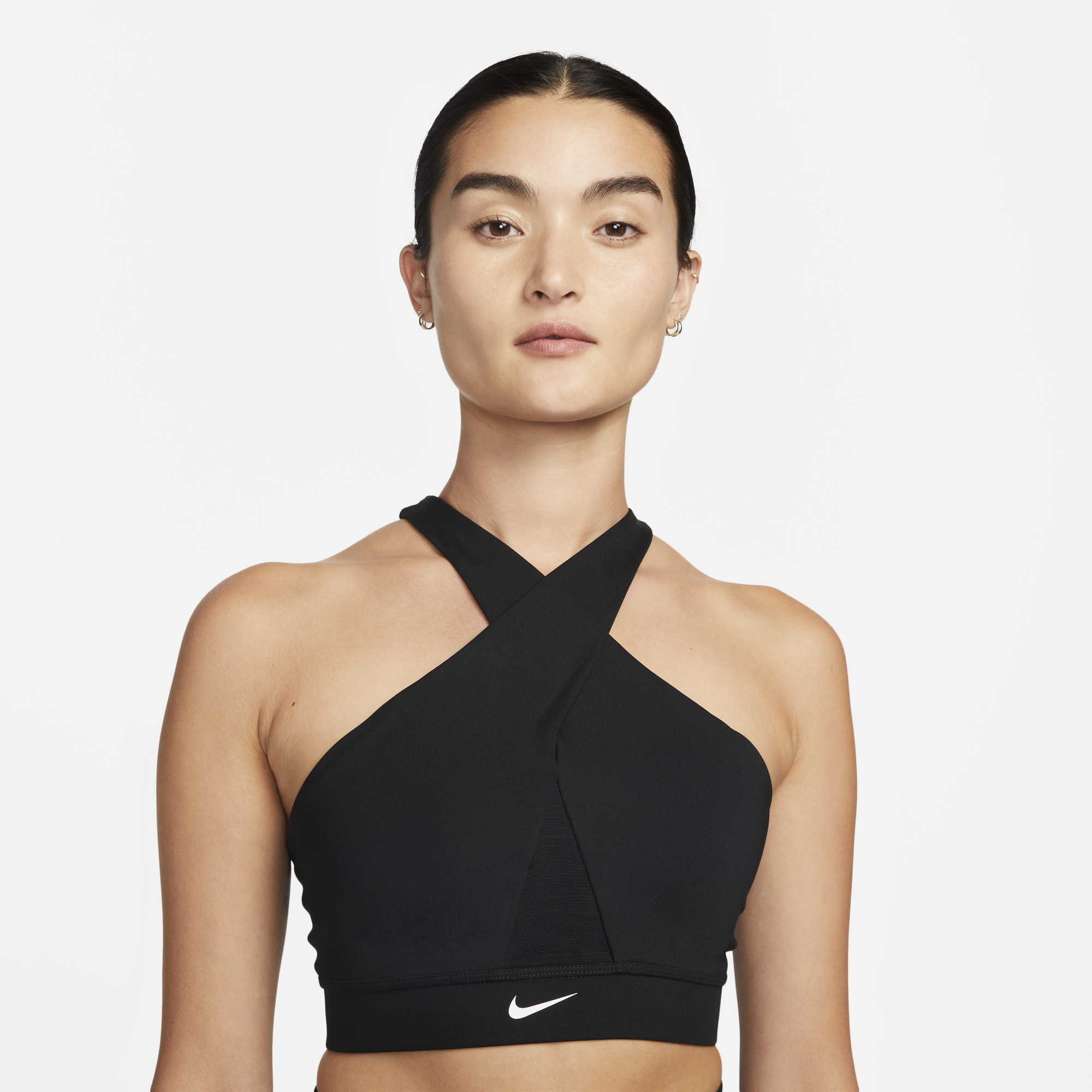Nike Swoosh Icon Clash Wrap Women s Black Sports Bra Puffer Reds