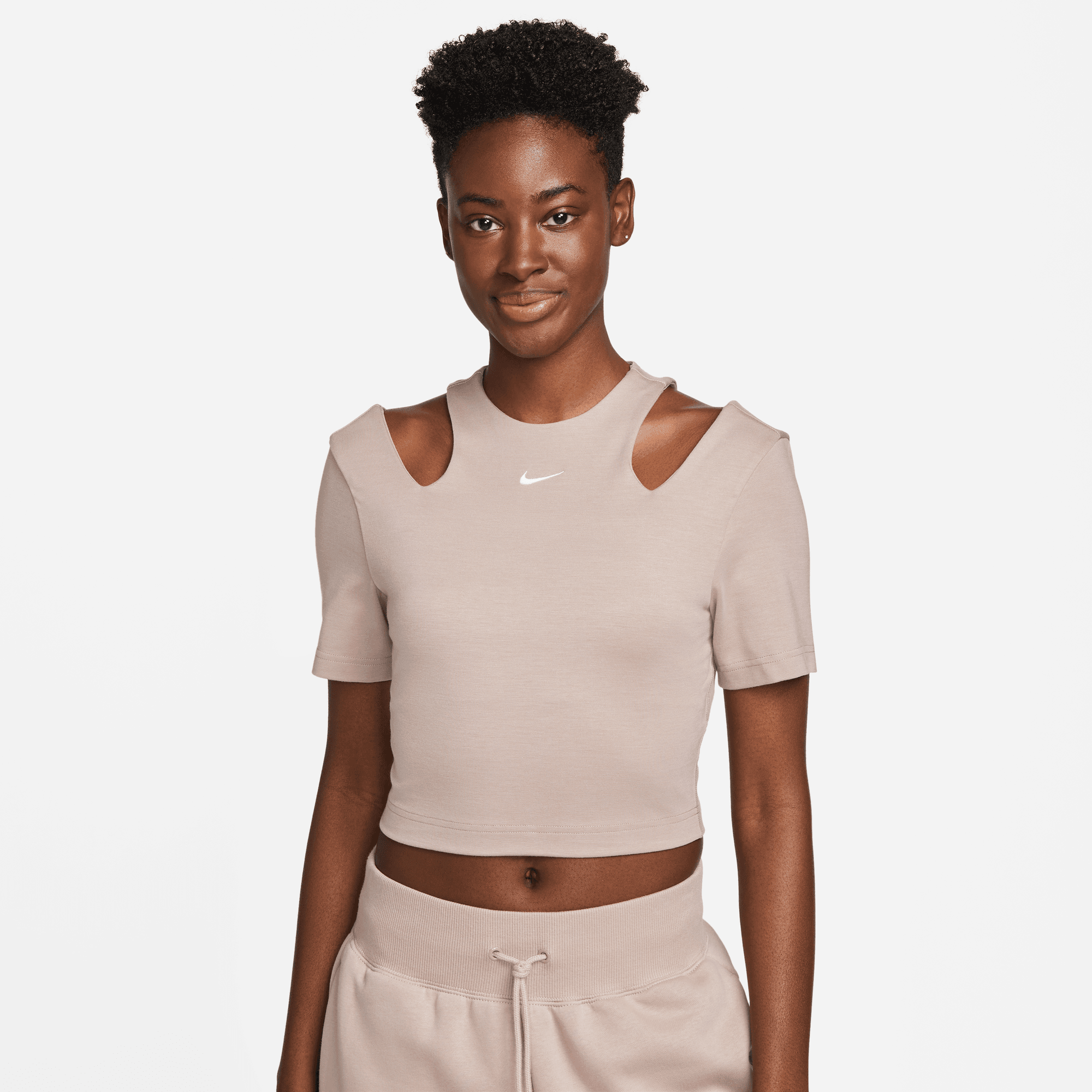 Nike Sportswear Essentials Women's Brown Short Sleeve Cut-Out Top – Puffer  Reds