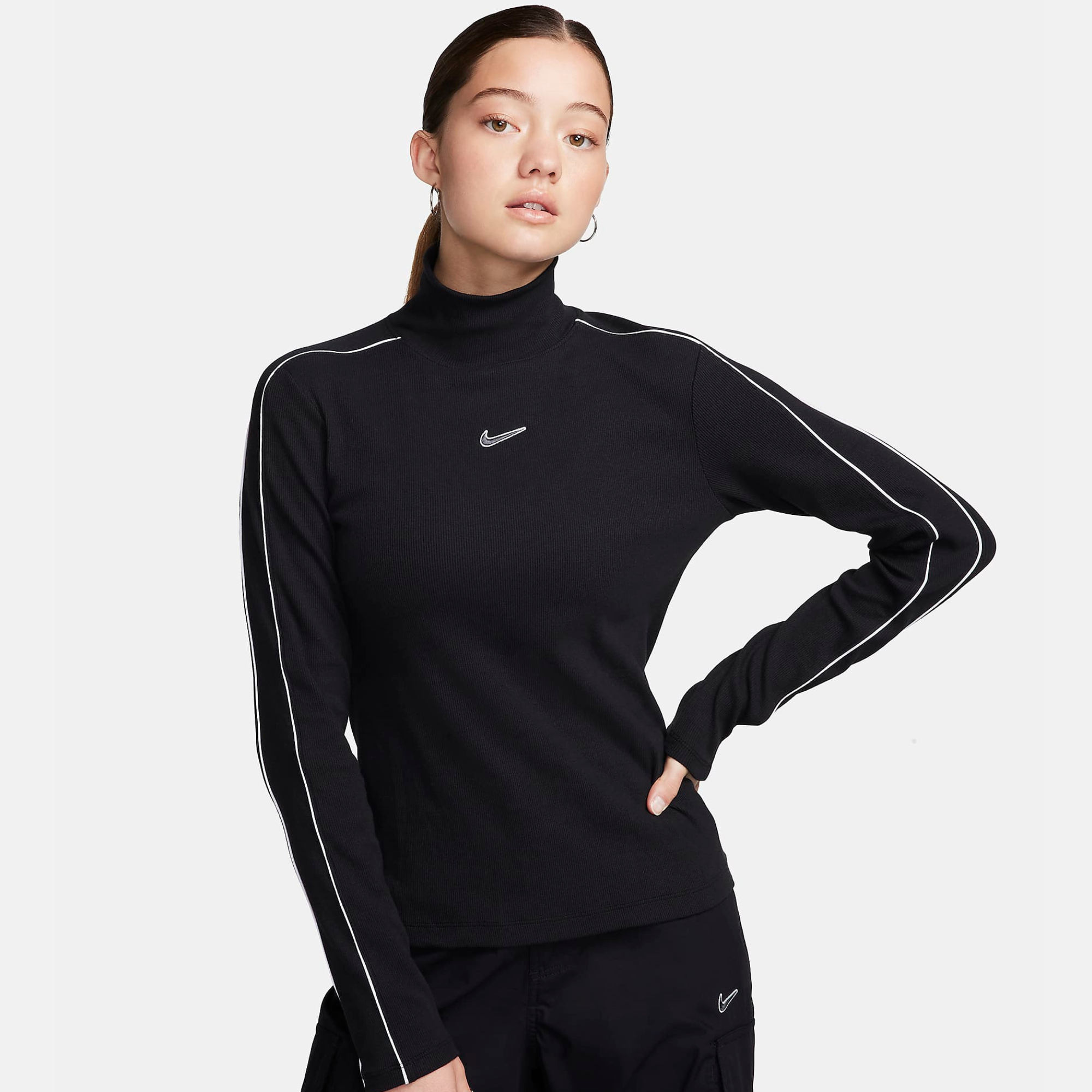 Nike Women's Sportswear Essential Ribbed Mock-Neck Long-Sleeve Top