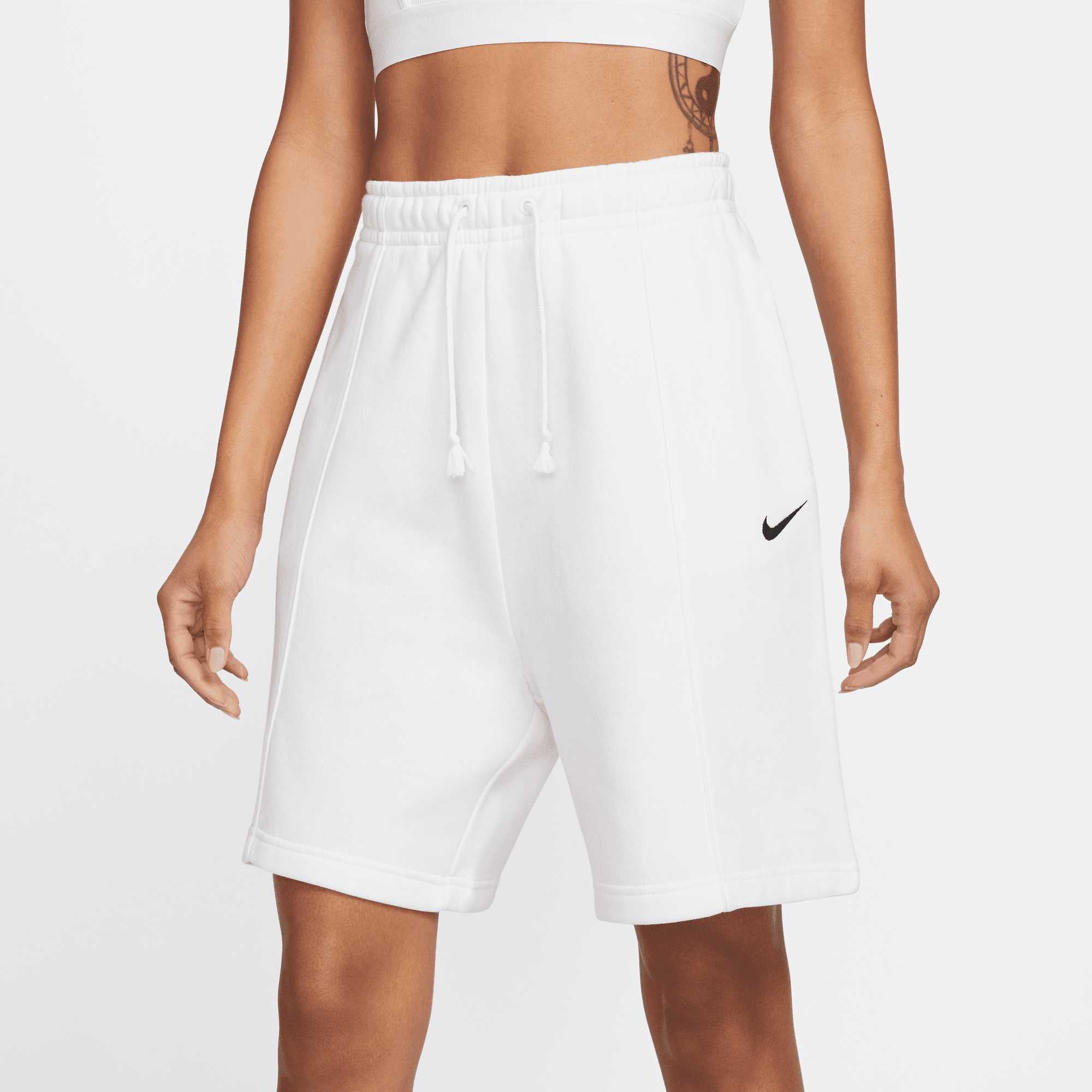 Nike Sportswear Essential White Fleece High-Rise Shorts - Puffer Reds