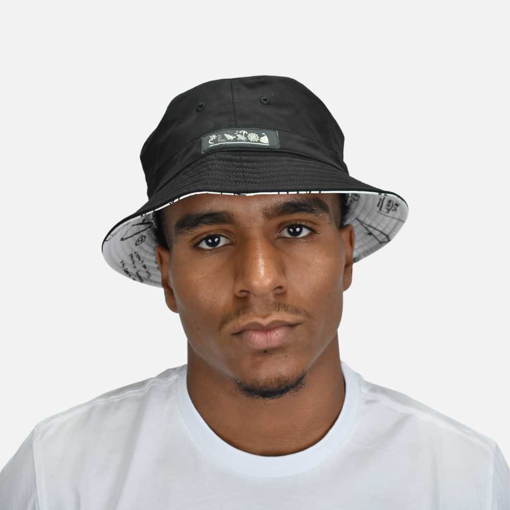 Paper Planes Reversible Bucket Hat Black Sketch Paper Planes