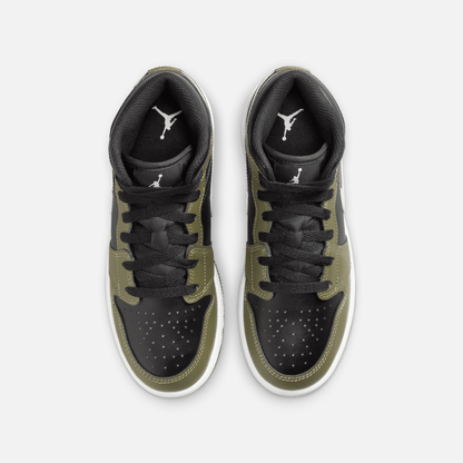 Air Jordan Big Kids' 1 Mid Black Medium Olive (GS)