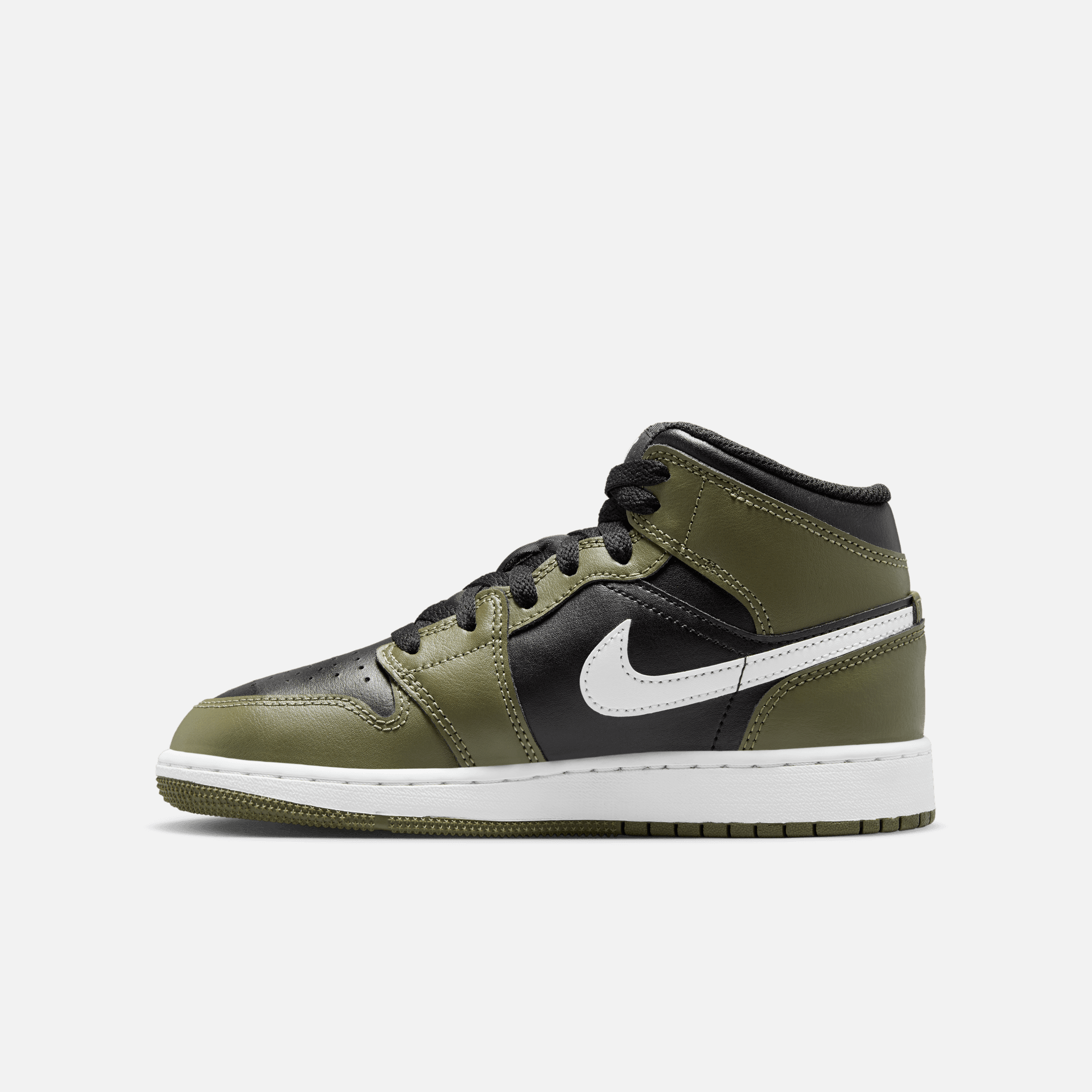 Air Jordan Big Kids' 1 Mid Black Medium Olive (GS)