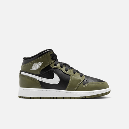 Air Jordan Big Kids' 1 Mid Black Medium Olive (GS)