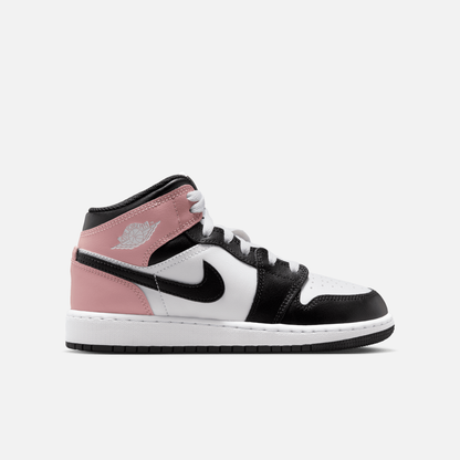 Air Jordan Big Kids' 1 Mid White Rust Pink Black (GS)