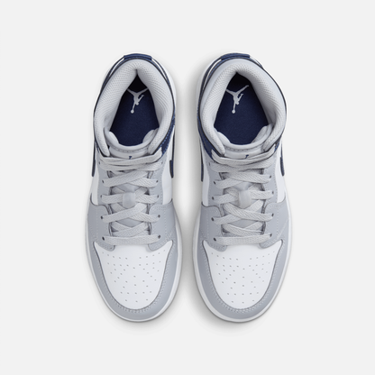 Air Jordan Big Kids' 1 Mid Wolf Grey Midnight Navy (GS)