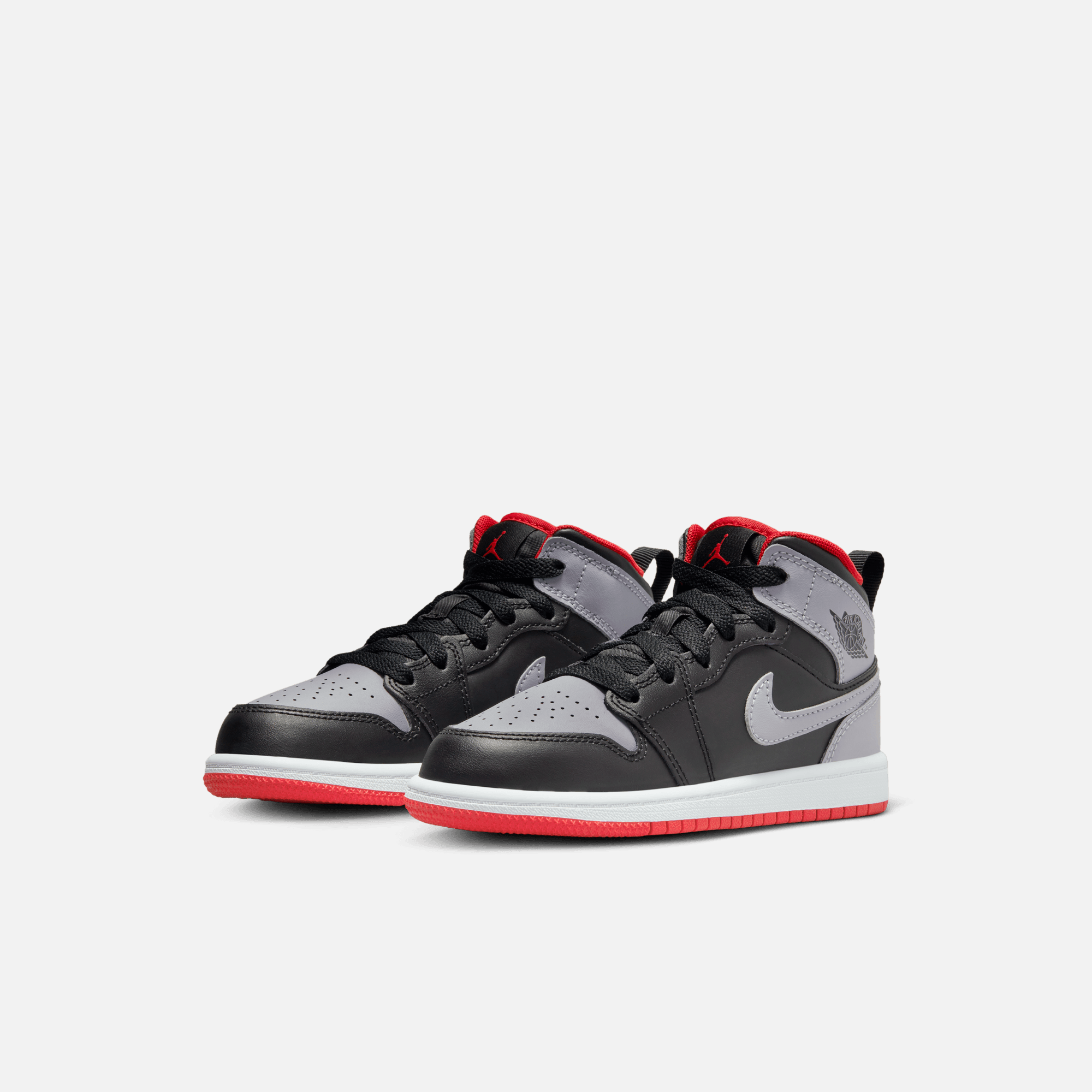 Air Jordan Kids' 1 Mid Black Cement Fire Red (PS)