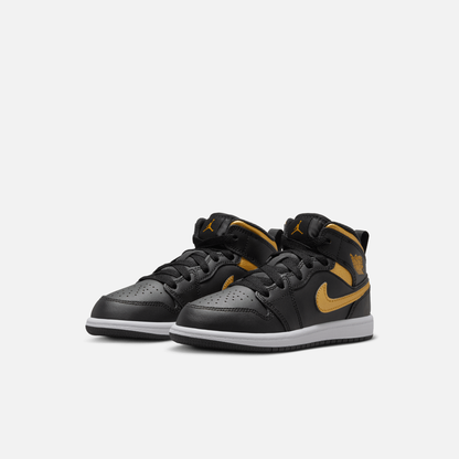 Air Jordan Kids' 1 Mid Black Metallic Gold (PS)