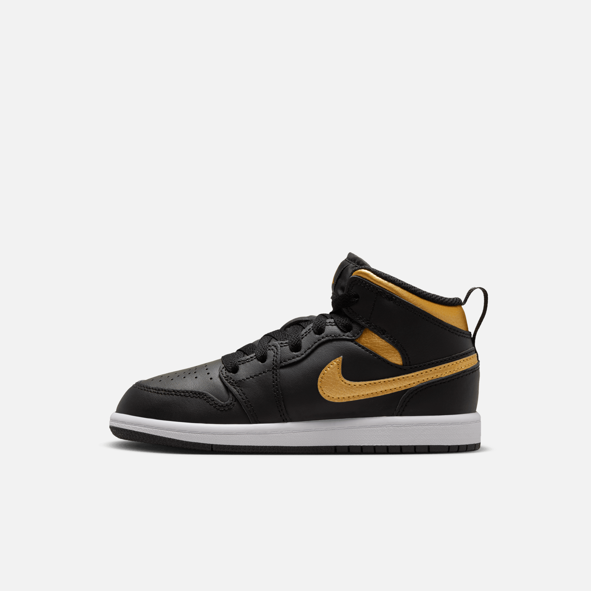 Air Jordan Kids' 1 Mid Black Metallic Gold (PS)