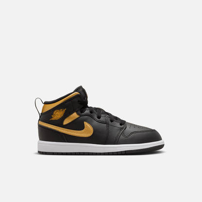 Air Jordan Kids' 1 Mid Black Metallic Gold (PS)