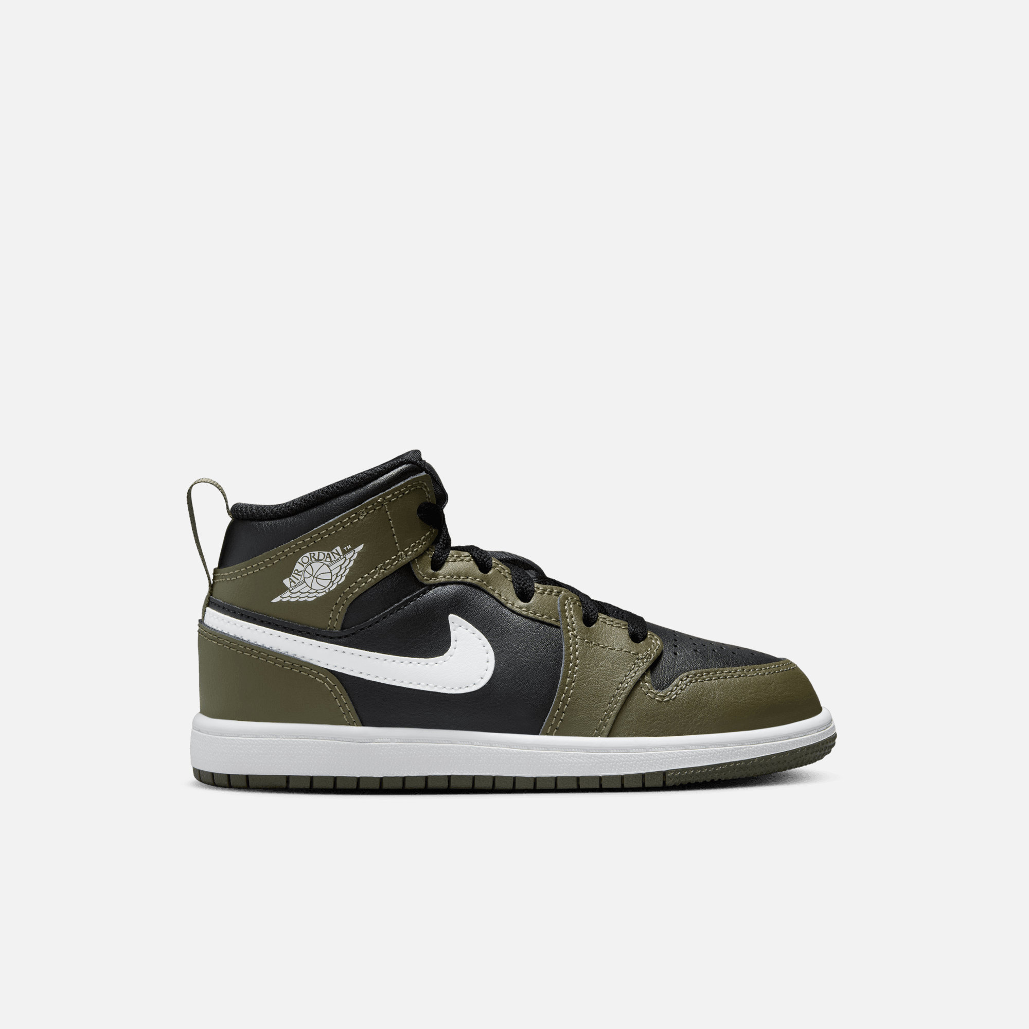 Air Jordan Kids' 1 Mid Black Medium Olive (PS)